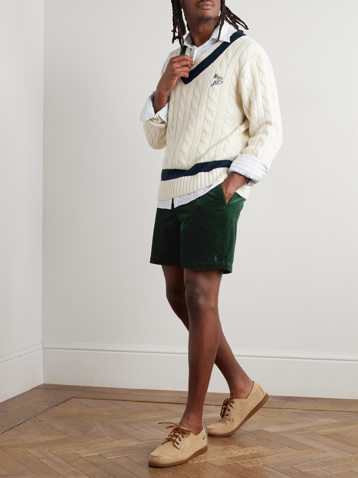Polo Ralph Lauren Straight-leg Cotton-corduroy Drawstring Shorts In Green