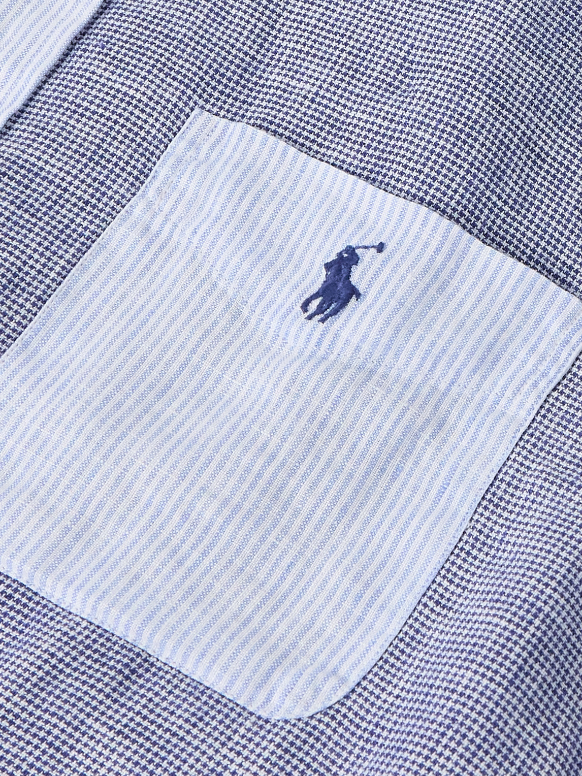 Polo Ralph Lauren Button-down Collar Panelled Puppytooth And Striped Linen Shirt In Blue