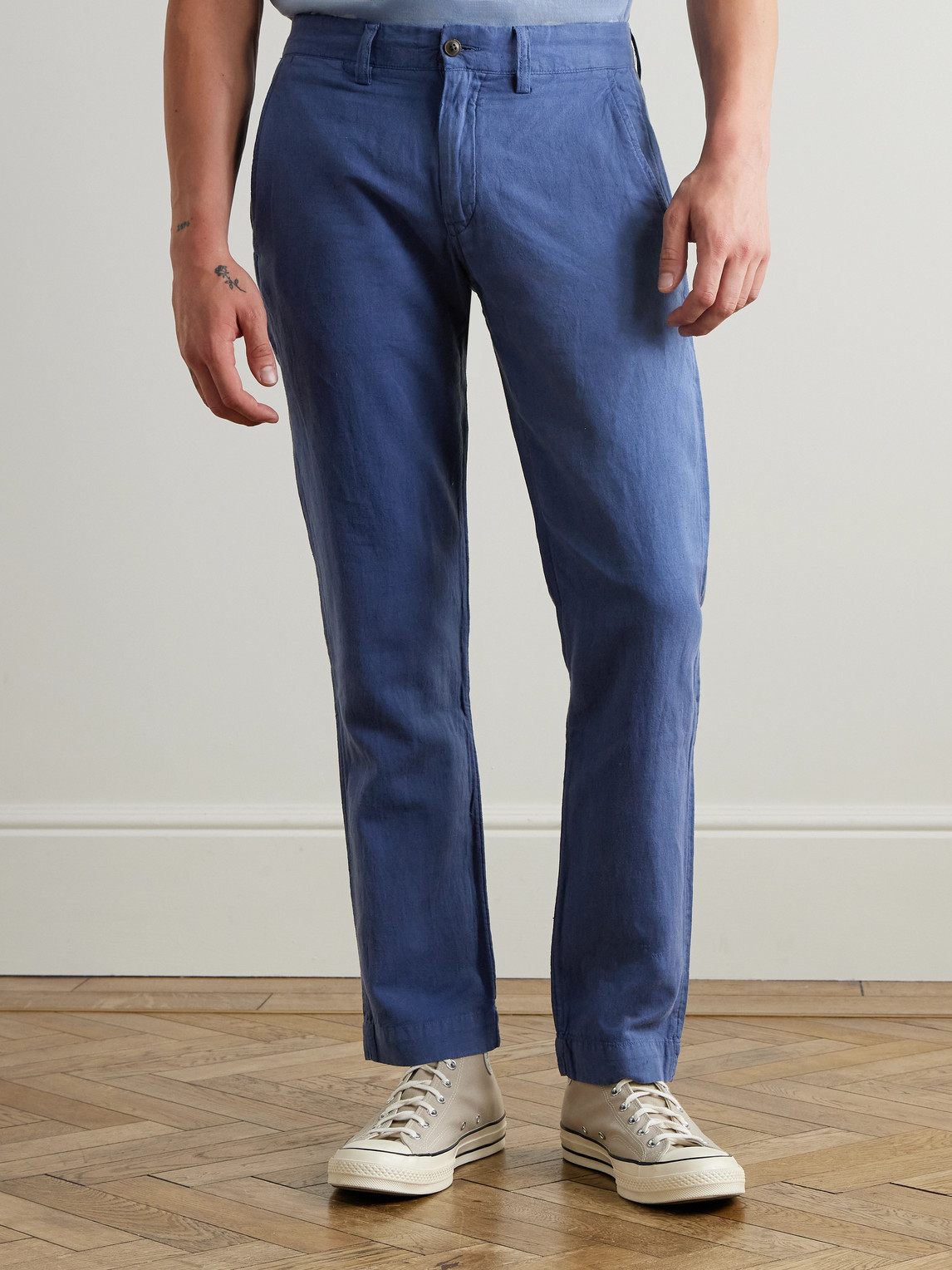 Polo Ralph Lauren Straight-leg Linen And Cotton-blend Trousers In Blue