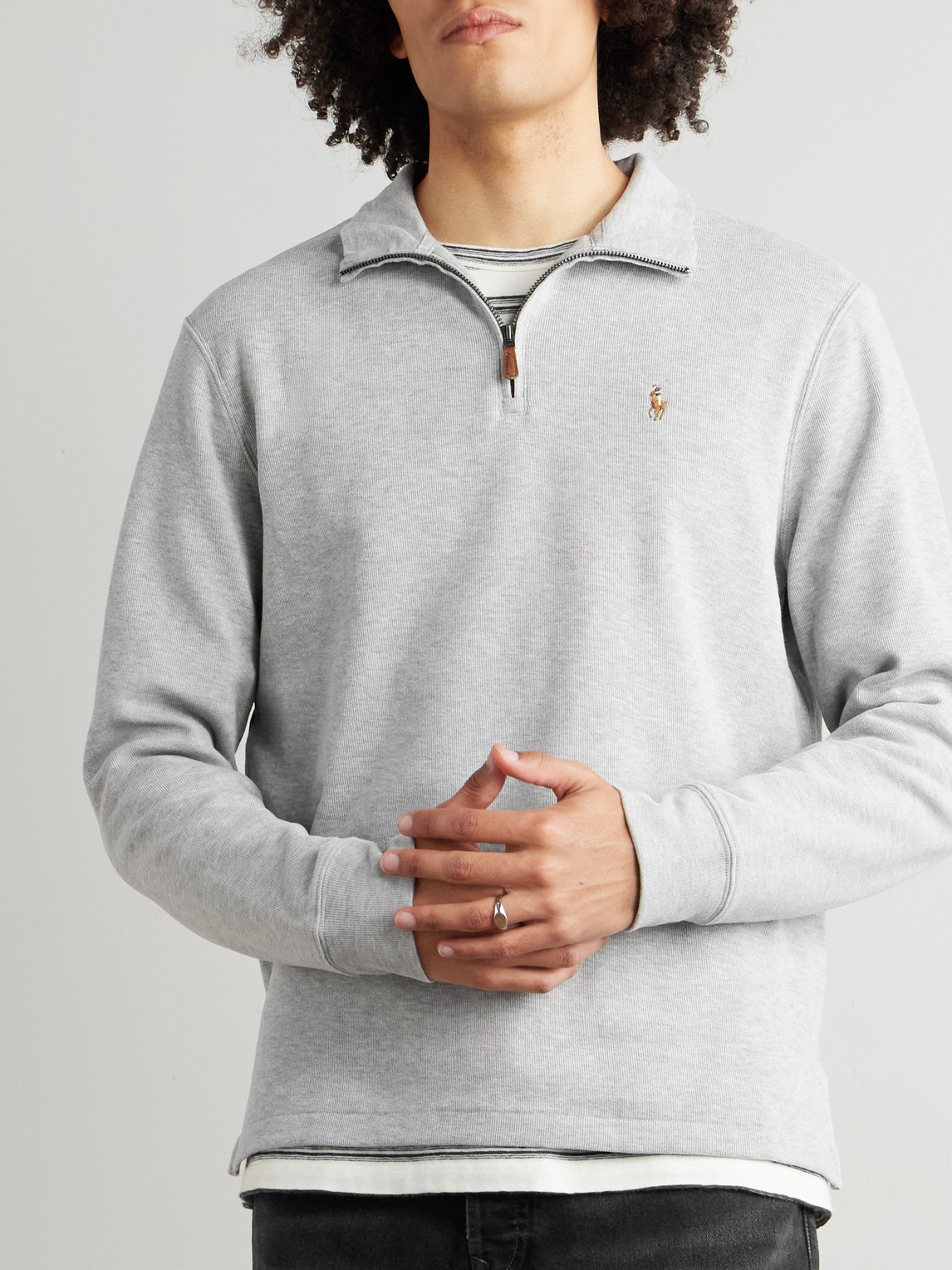 Polo Ralph Lauren Logo-embroidered Cotton-jersey Half-zip Sweatshirt In Gray