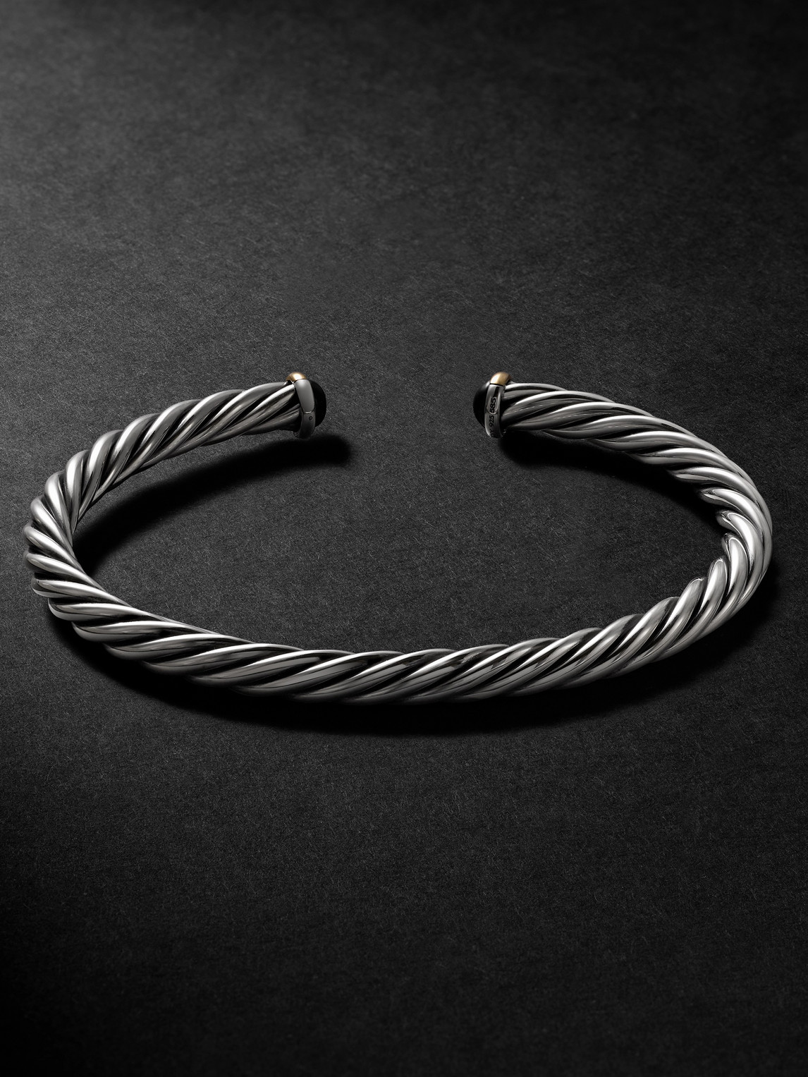David Yurman Cable Sterling Silver And 14-karat Gold Onyx Cuff In Silver