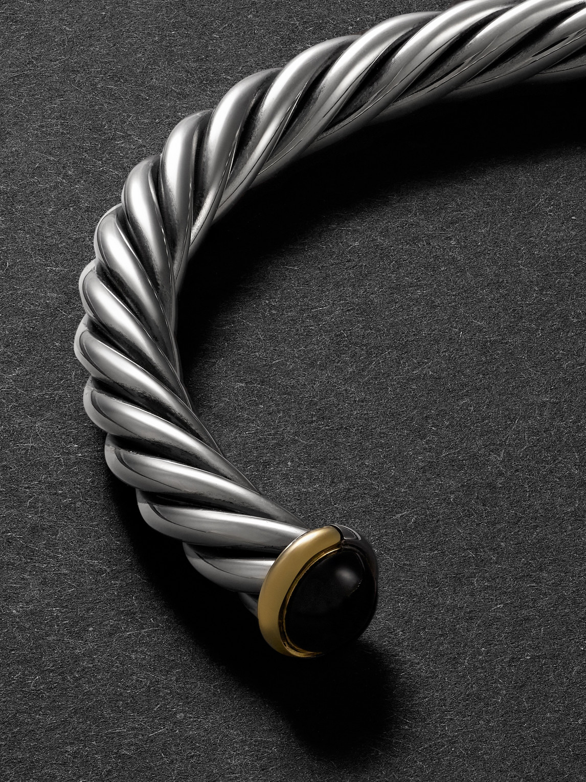 David Yurman Cable Sterling Silver And 14-karat Gold Onyx Cuff In Silver