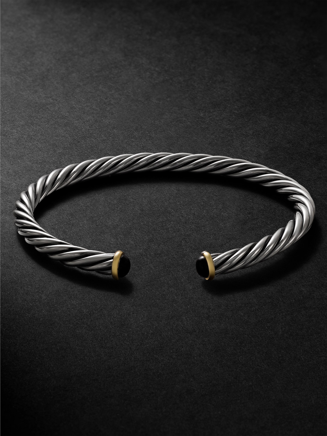 David Yurman Cable Sterling Silver and 14-Karat Gold Onyx Cuff - Men