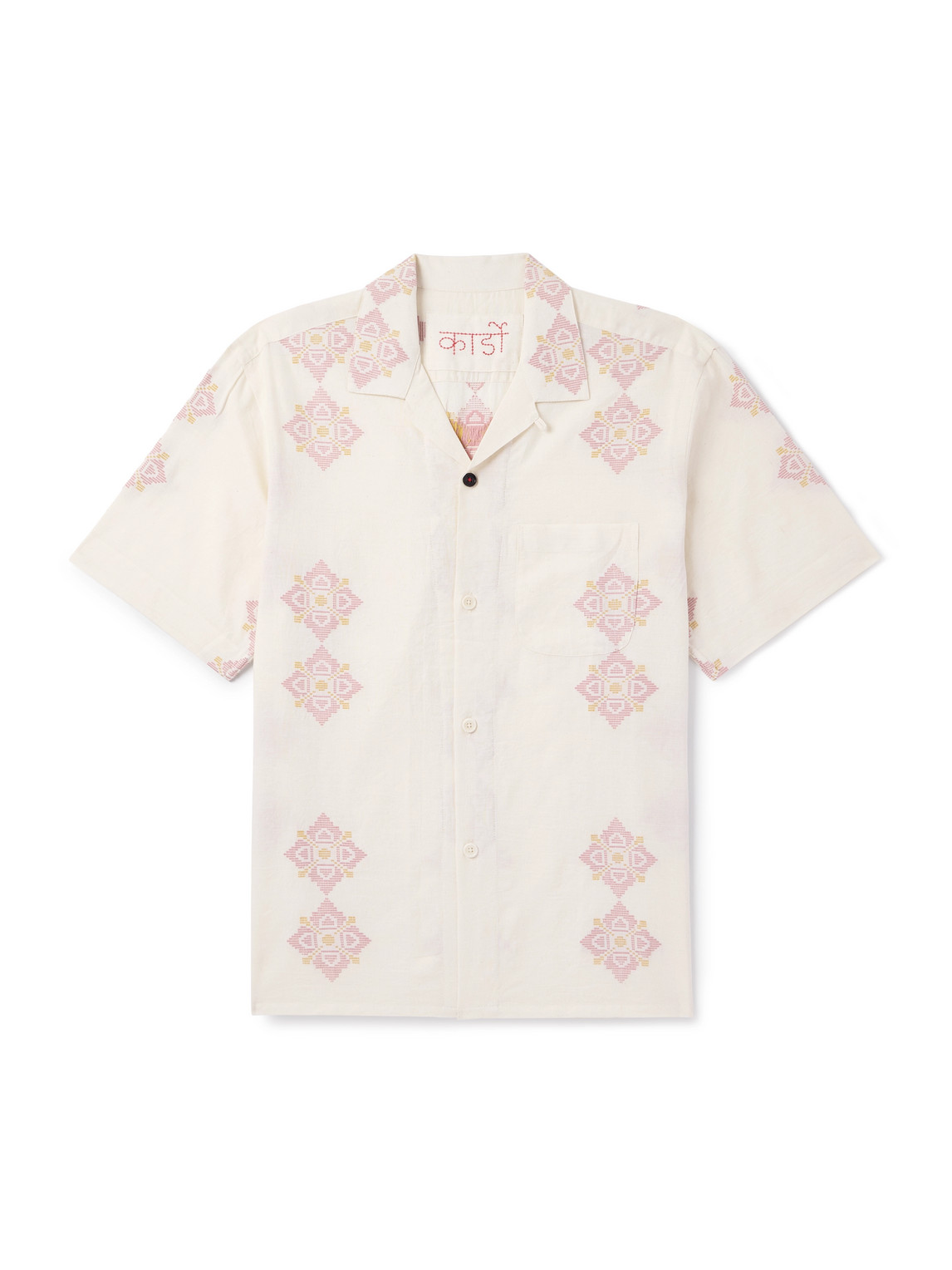 Kardo Ayo Convertible-collar Embroidered Cotton Shirt In Neutral