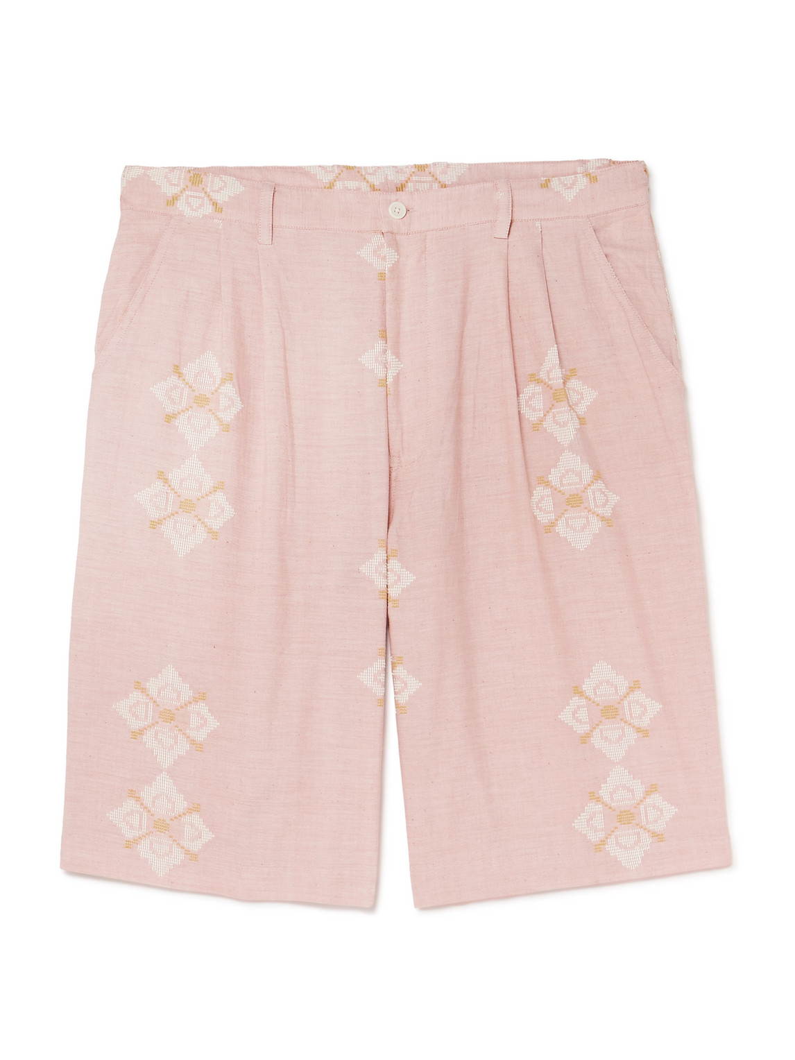 Kardo Straight-leg Embroidered Pleated Cotton Shorts In Pink