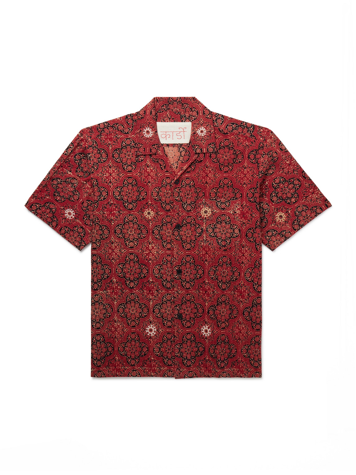 Kardo Ayo Convertible-collar Embroidered Printed Cotton Shirt In Red