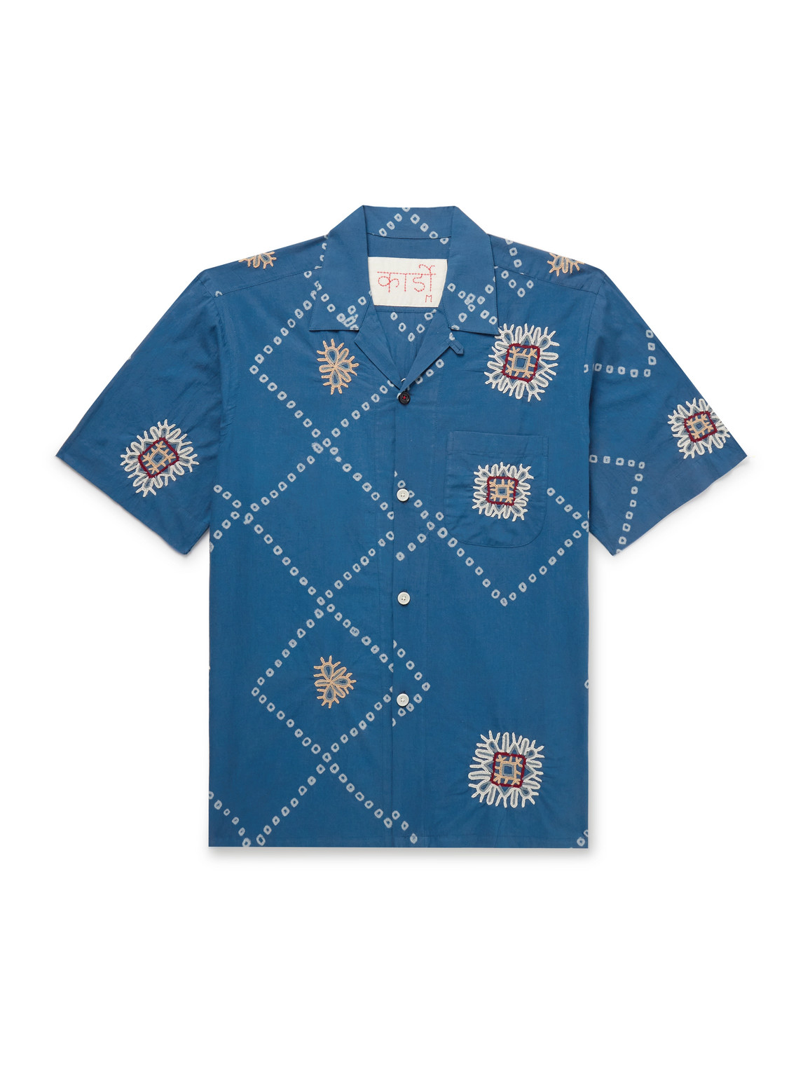 Kardo Ayo Convertible-collar Embroidered Printed Cotton Shirt In Blue