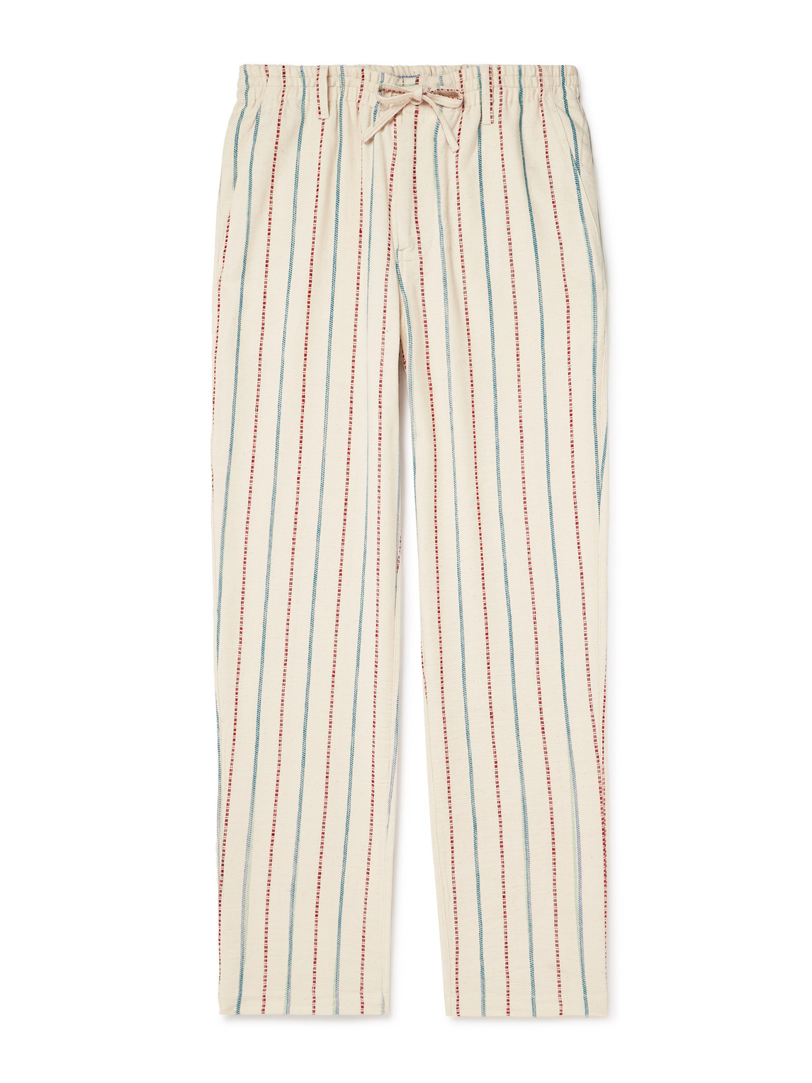 Striped Straight-Leg Cotton-Canvas Drawstring Trousers