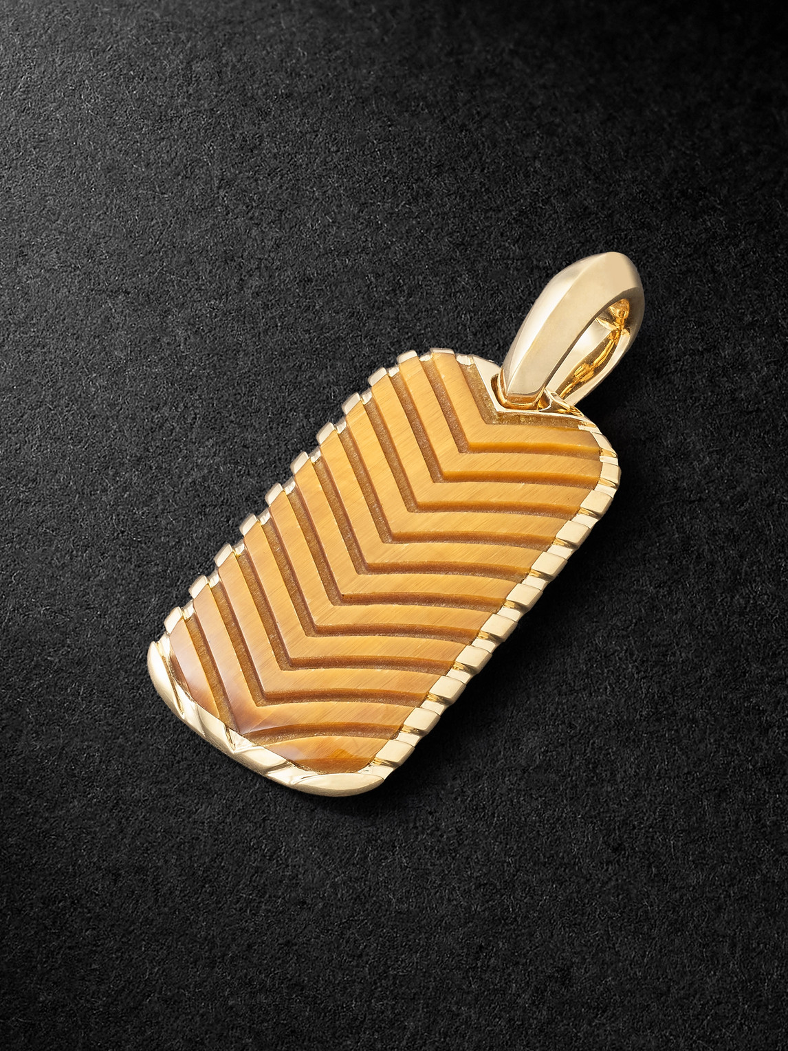 David Yurman Chevron 18-Karat Gold Tiger's Eye Pendant - Men