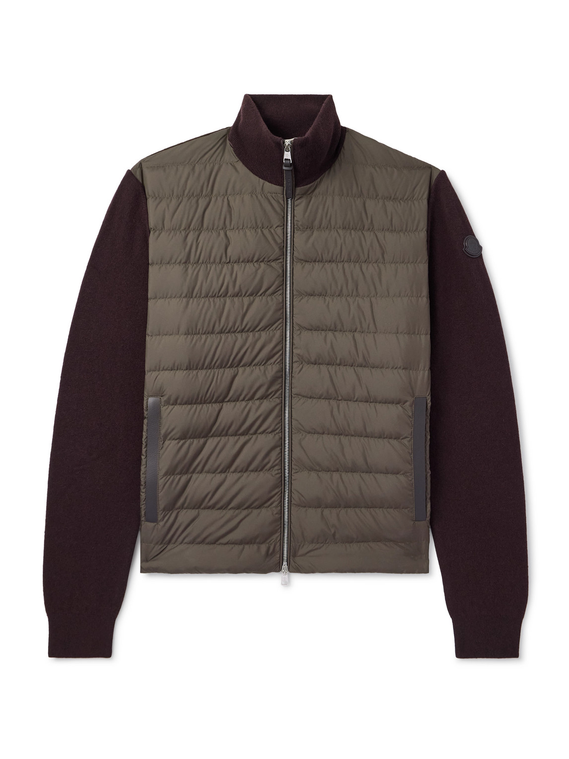 Leather-Trimmed Quilted Shell and Wool and Cashmere-Blend Down Zip-Up Cardigan
