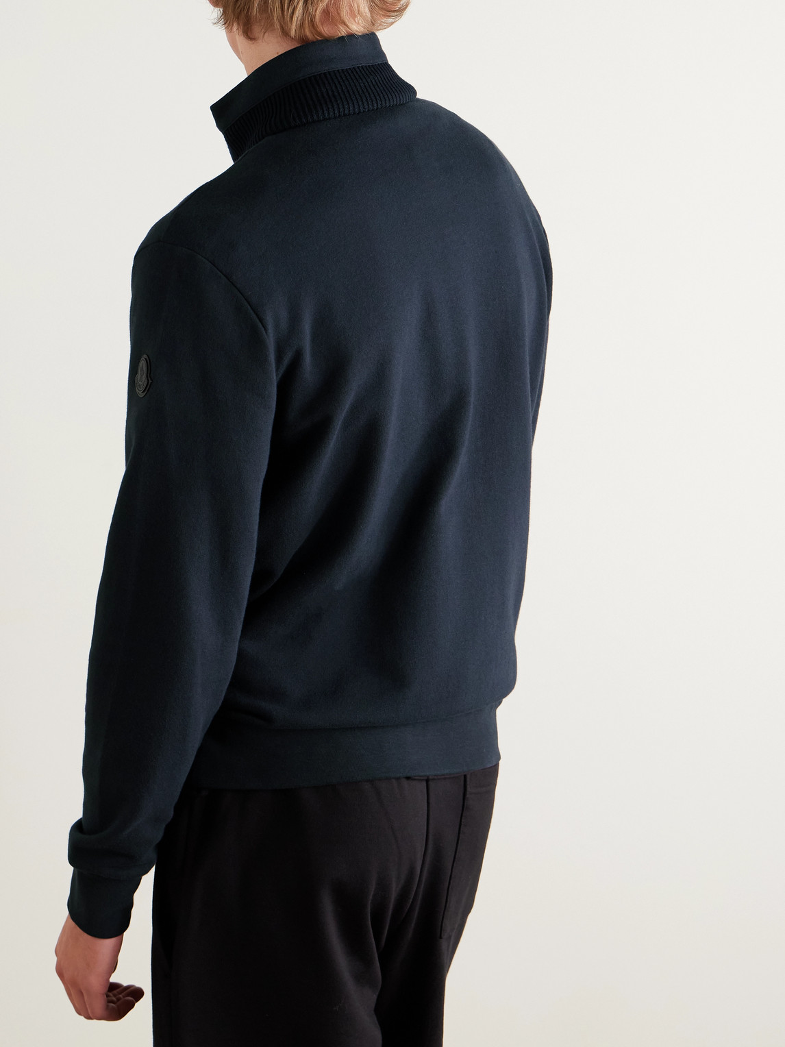 Moncler Logo-appliquéd Cotton And Cashmere-blend Jersey Track Jacket In Blue