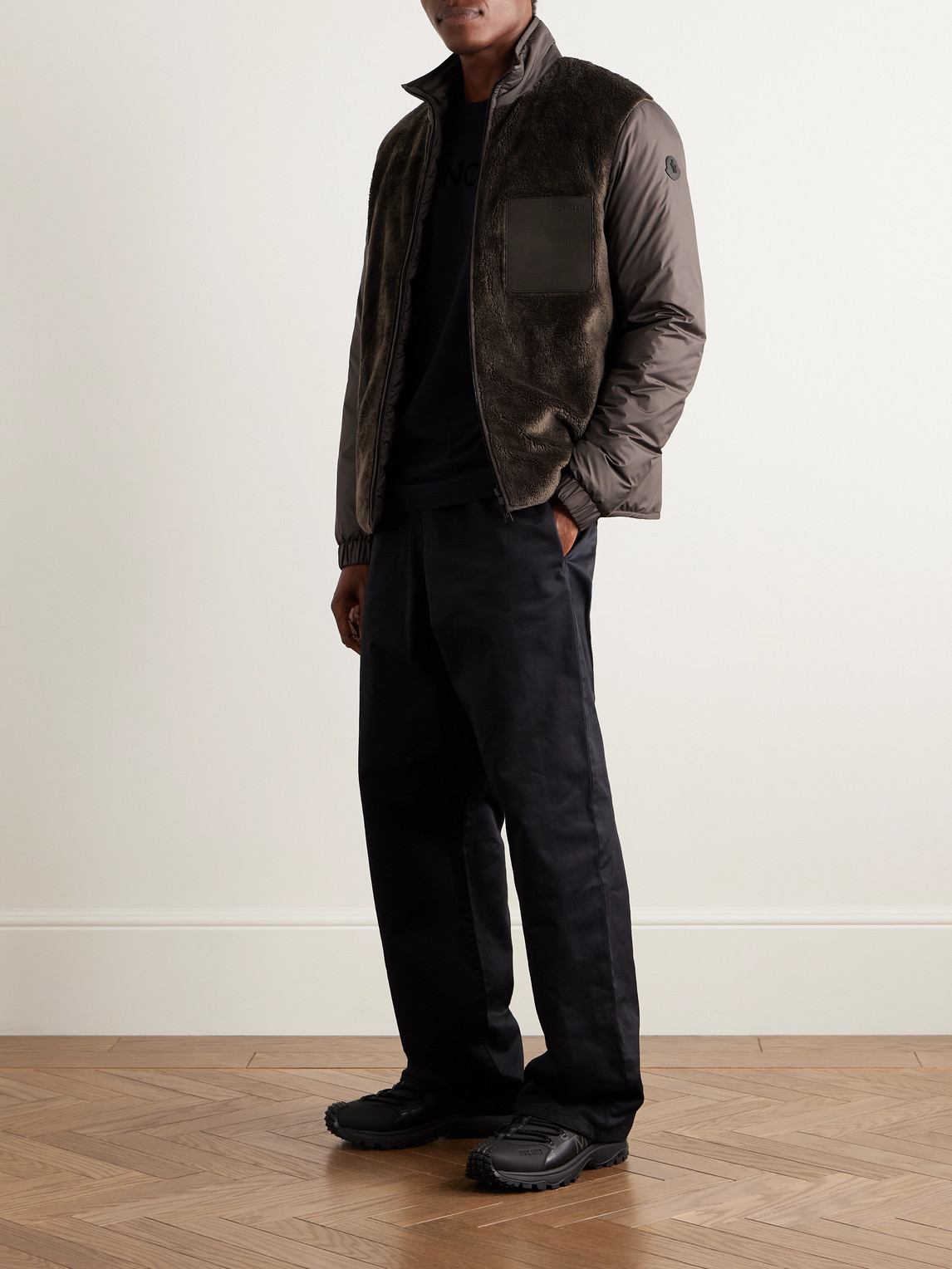 Moncler Livra Reversible Fleece And Nubuck-trimmed Airsoft Down Jacket In Brown