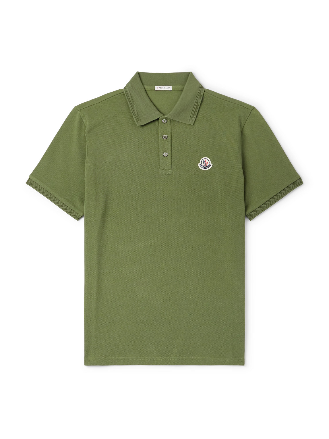 Moncler Embroidered Logo Cotton Piquet Polo Shirt In Green