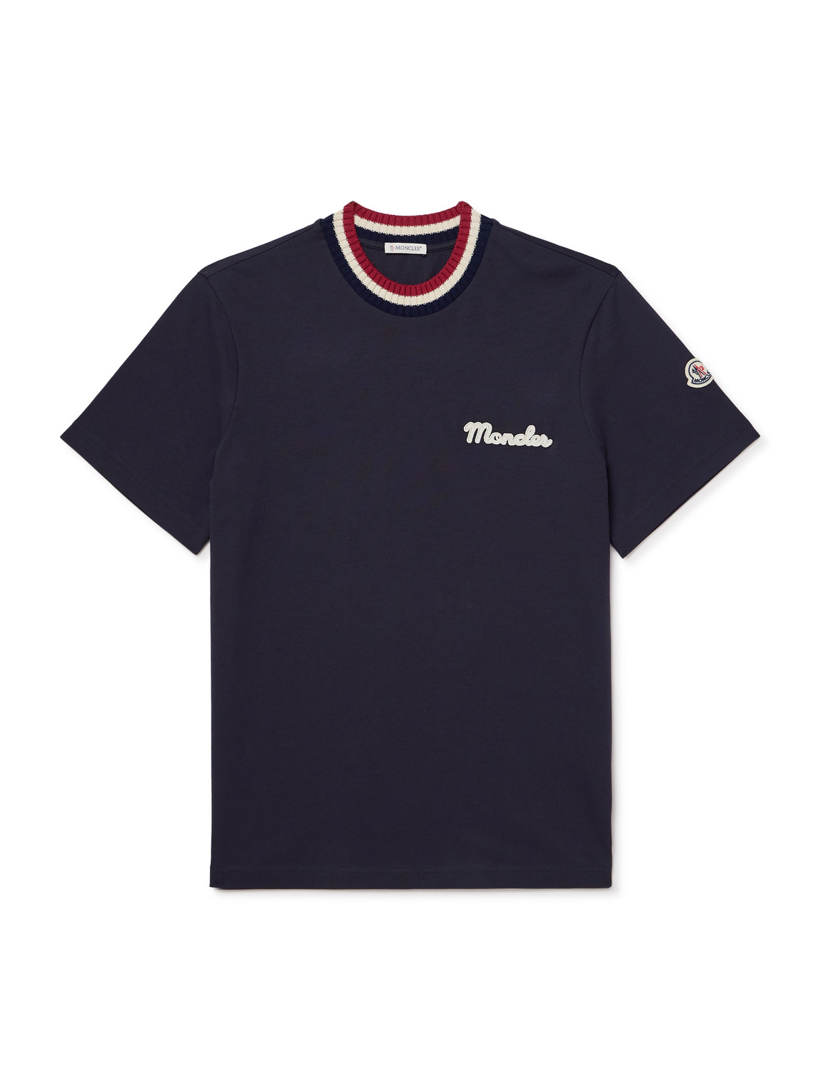 Striped Stretch-Knit Trimmed Logo-Appliquéd Cotton-Jersey T-Shirt