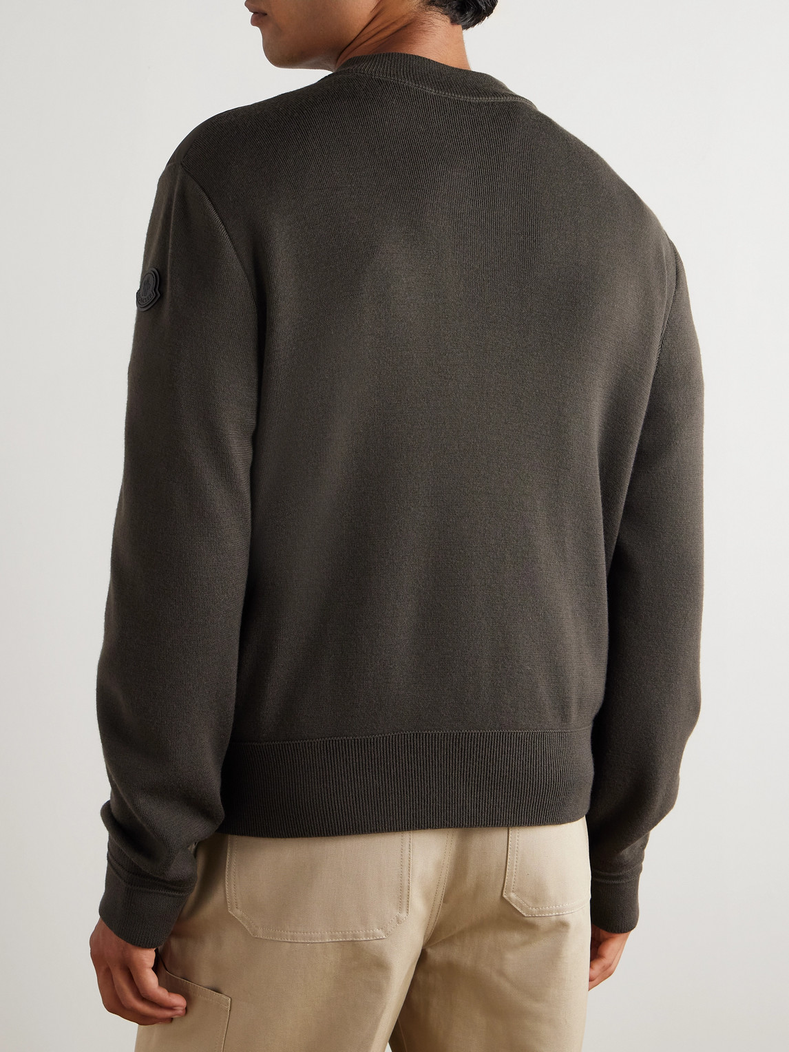 Moncler Quilted Shell-panelled Virgin Wool Down Zip-up Cardigan In Green