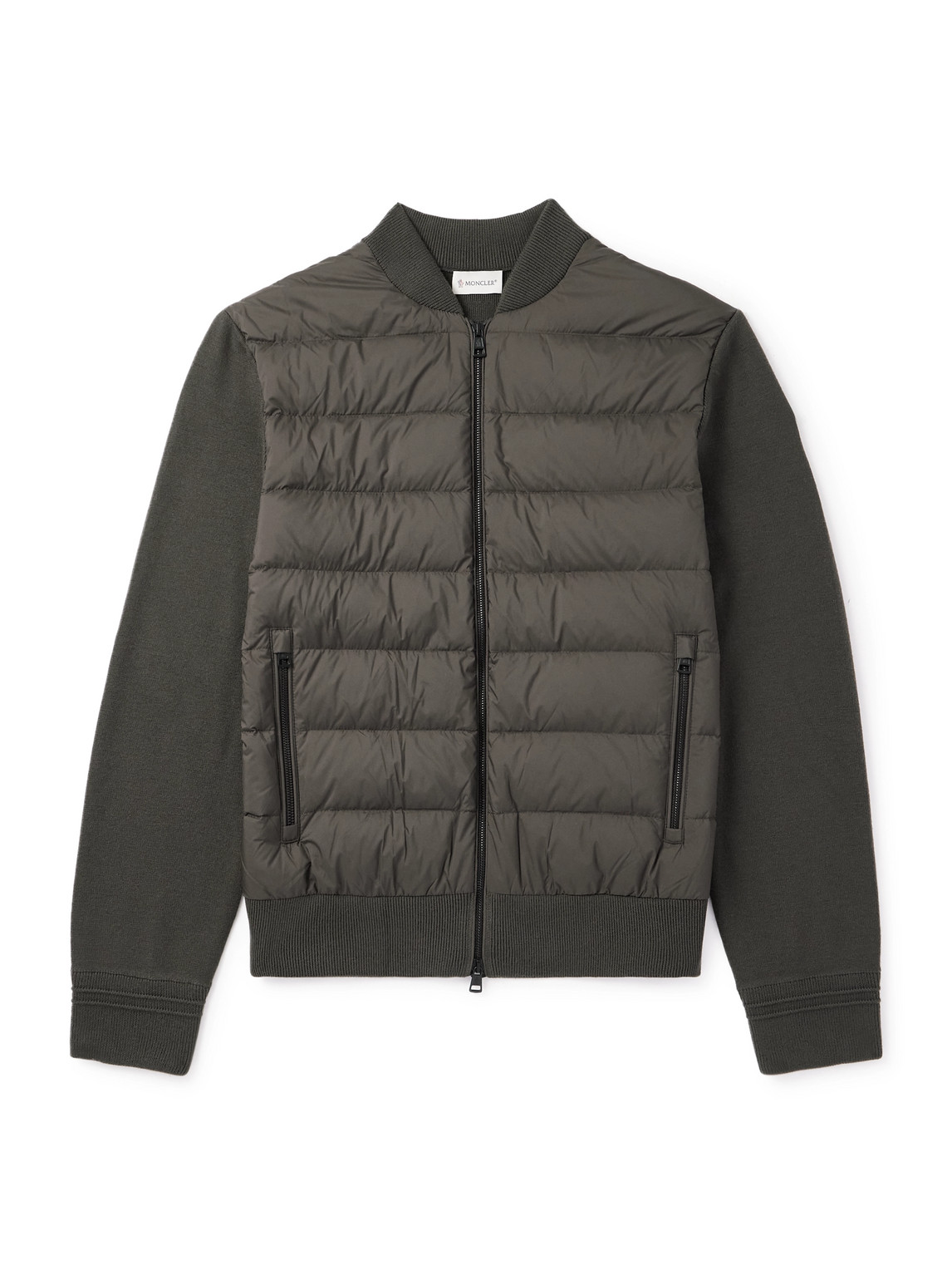 Moncler Quilted Shell-panelled Virgin Wool Down Zip-up Cardigan In Green