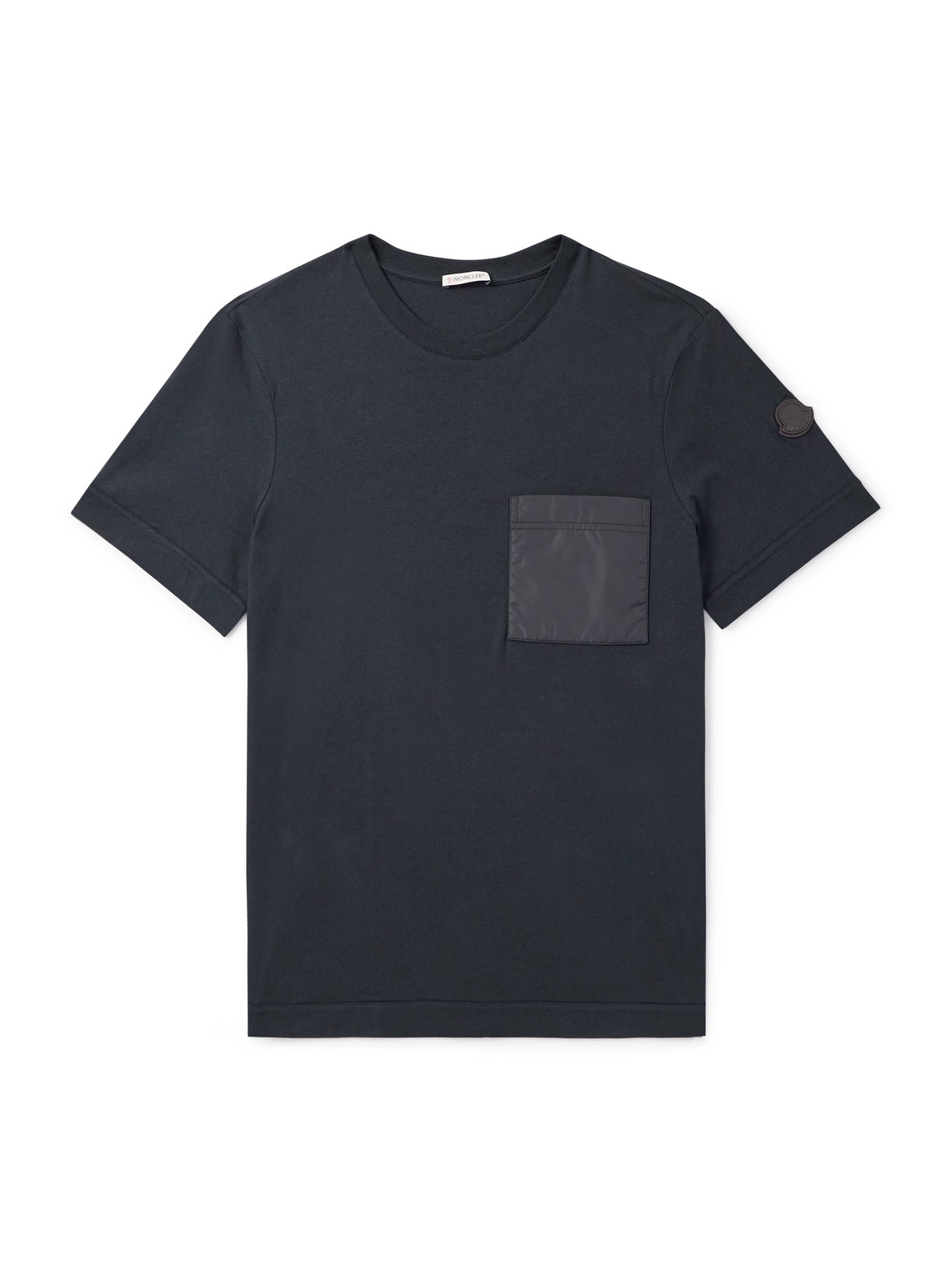 Moncler Logo-appliquéd Shell-trimmed Cotton And Cashmere-blend Jersey T-shirt In Blue