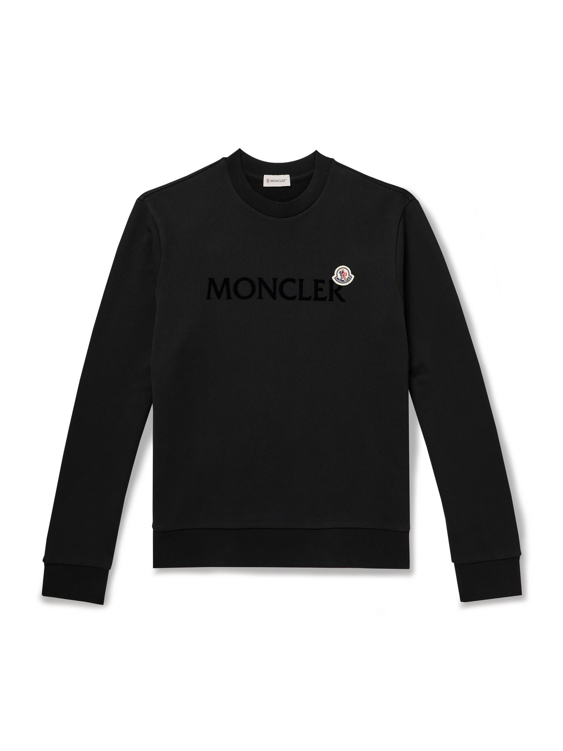 Moncler Logo-flocked Appliquéd Cotton-jersey Sweatshirt In Black