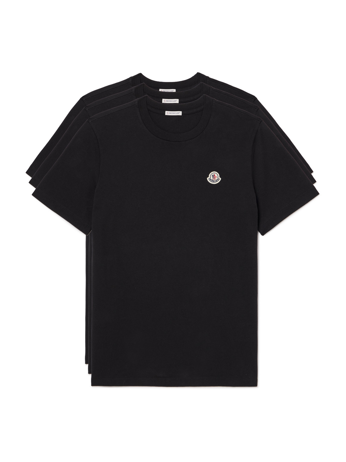 Moncler Three-pack Logo-appliquéd Cotton-jersey T-shirts In Black