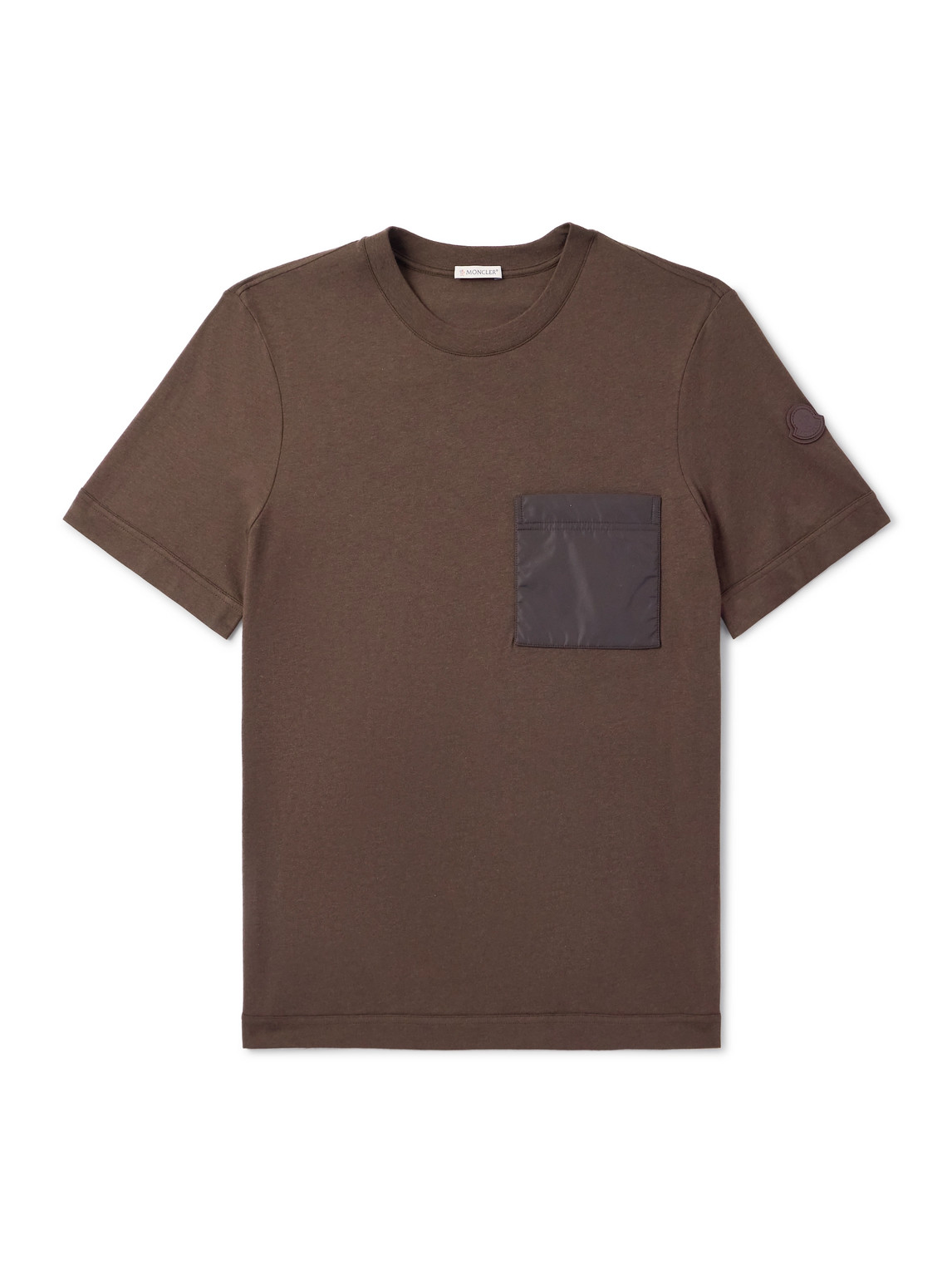 Moncler Logo-appliquéd Shell-trimmed Cotton And Cashmere-blend Jersey T-shirt In Brown