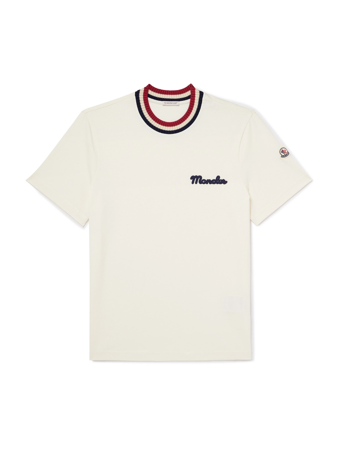 Striped Stretch-Knit Trimmed Logo-Appliquéd Cotton-Jersey T-Shirt