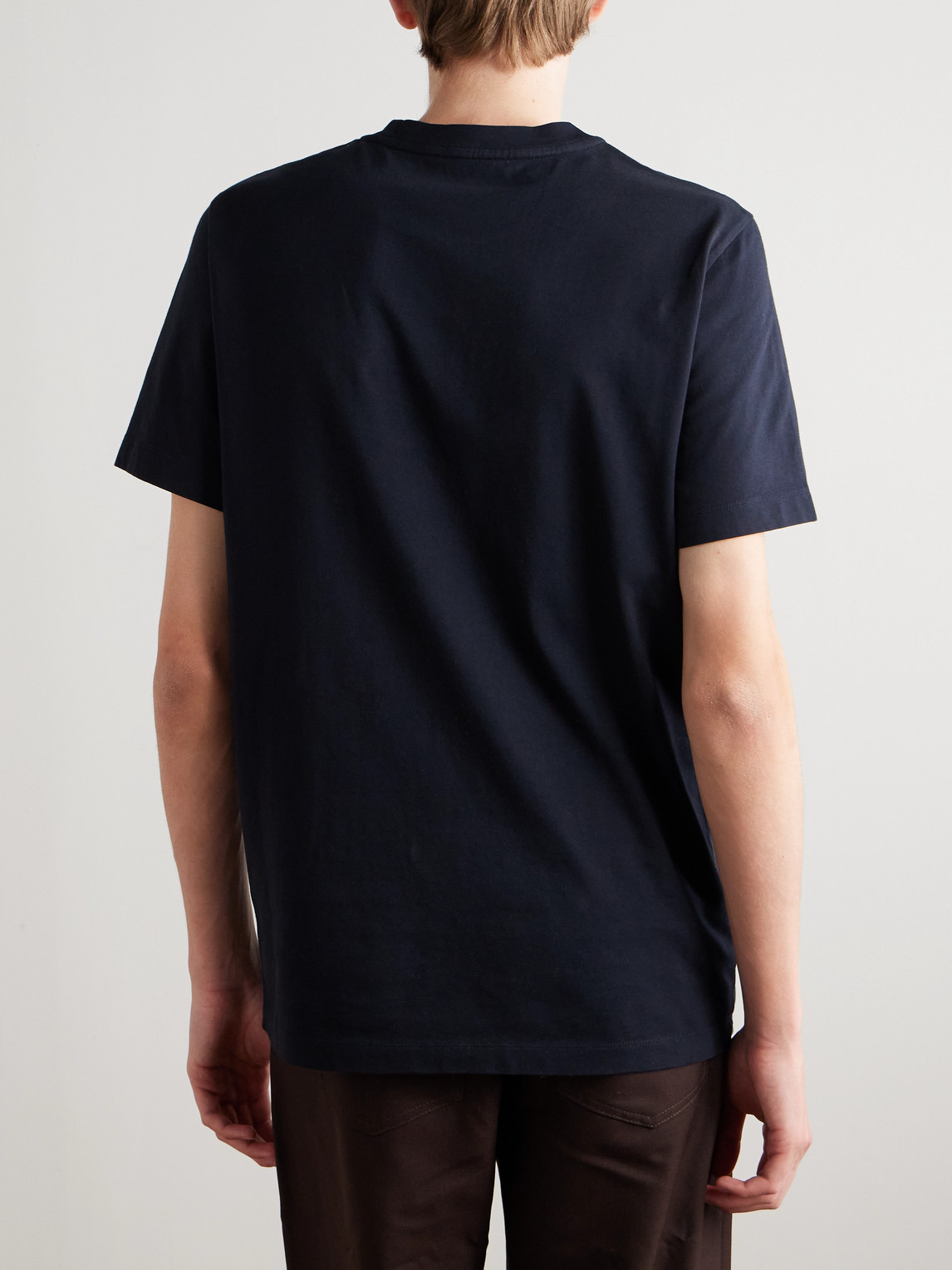 Moncler Men T-shirt With Flocked Cotton Logo In Blue