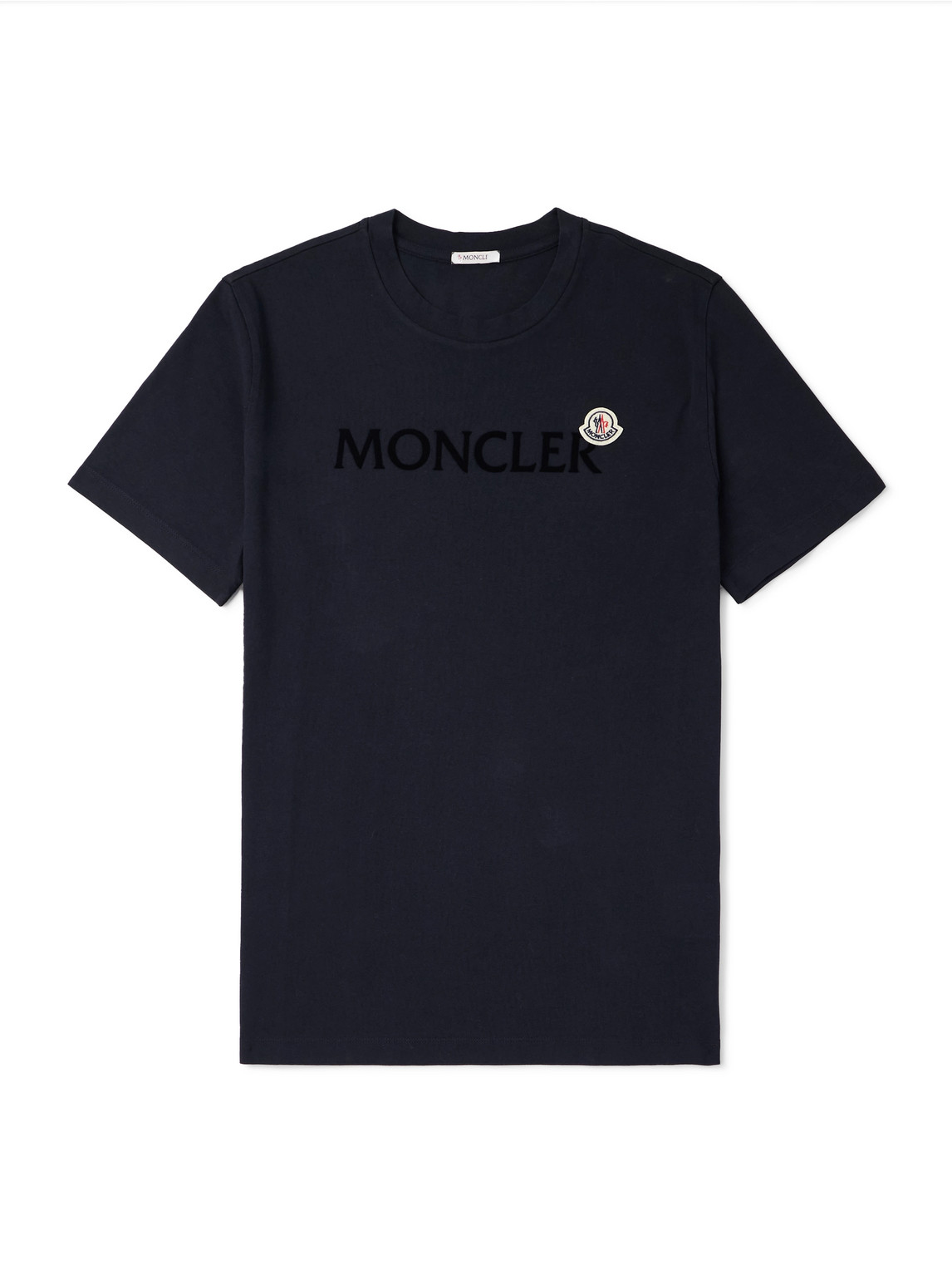 Moncler Men T-shirt With Flocked Cotton Logo In Blue