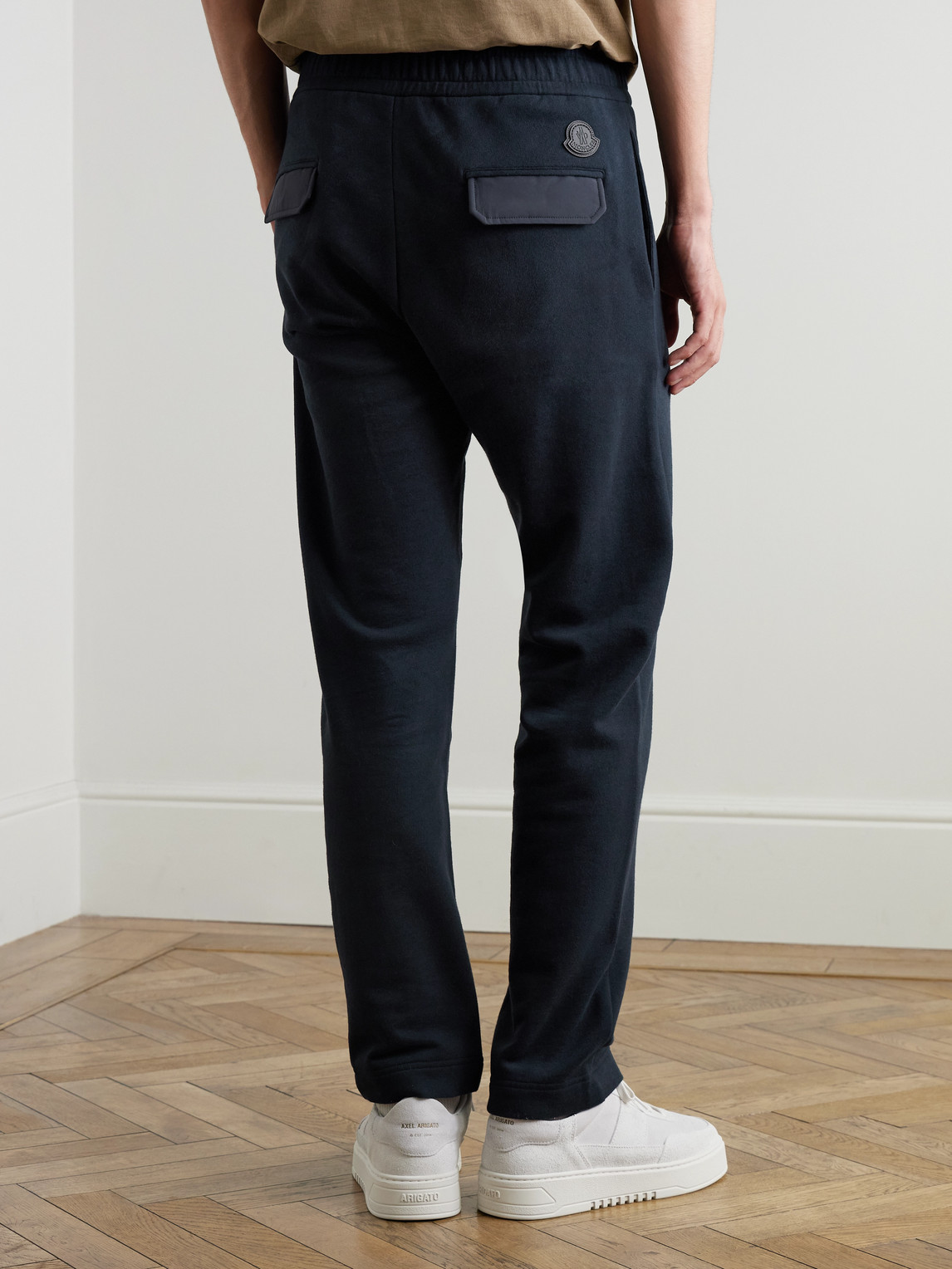 Moncler Straight-leg Cotton And Cashmere-blend Jersey Sweatpants In Blue