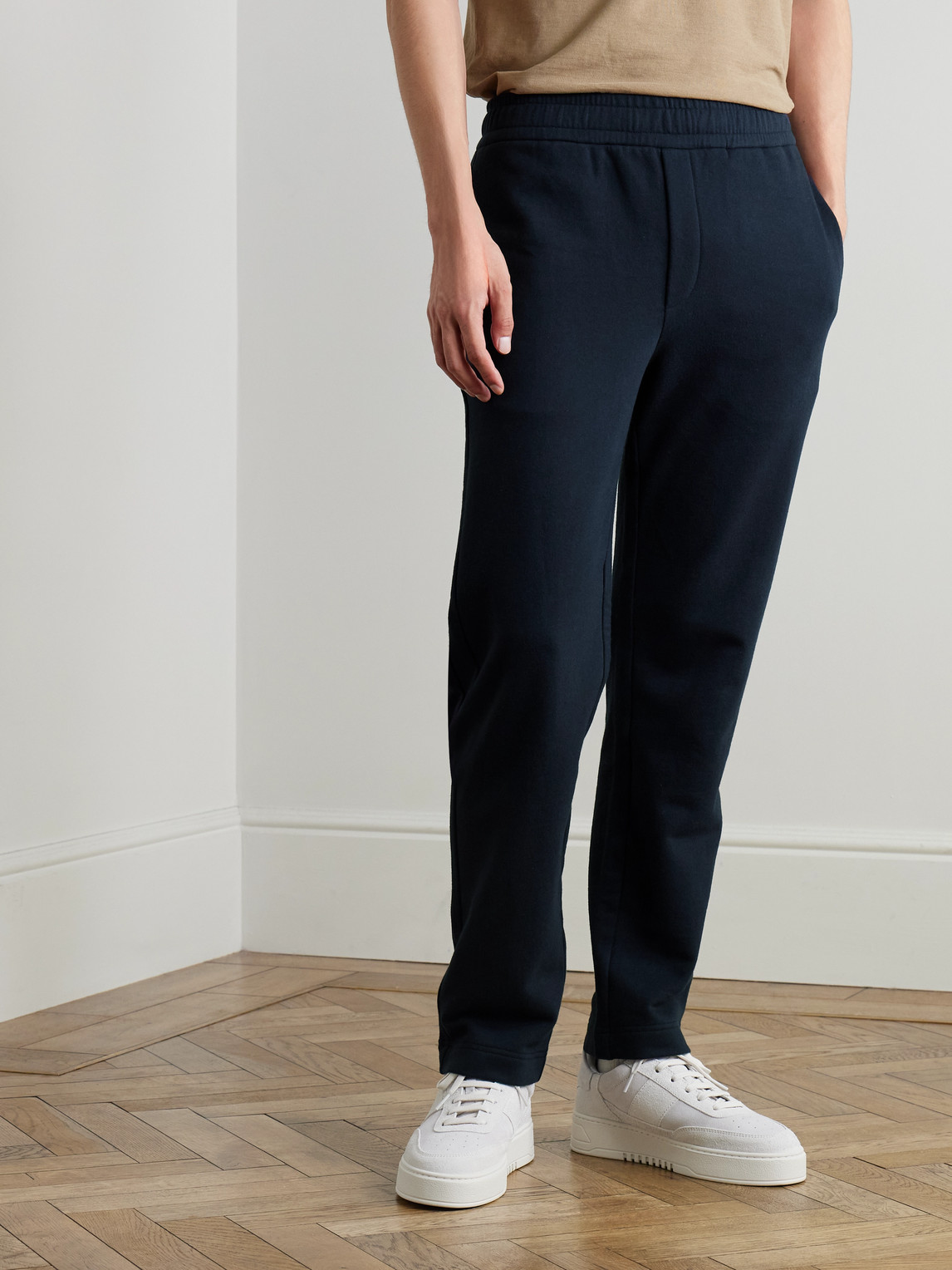 Moncler Straight-leg Cotton And Cashmere-blend Jersey Sweatpants In Blue