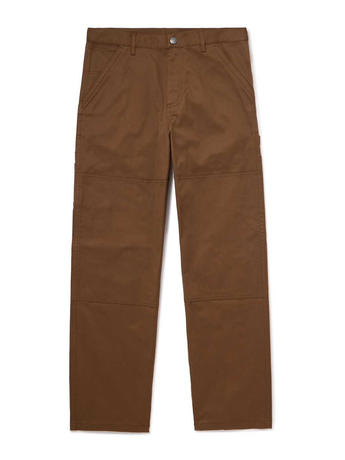 Moncler Straight-leg Panelled Cotton-blend Gabardine Trousers In Brown