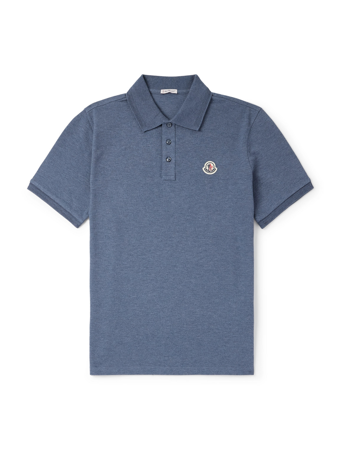 Moncler Blue Tricol-trimmed Pique Polo Shirt