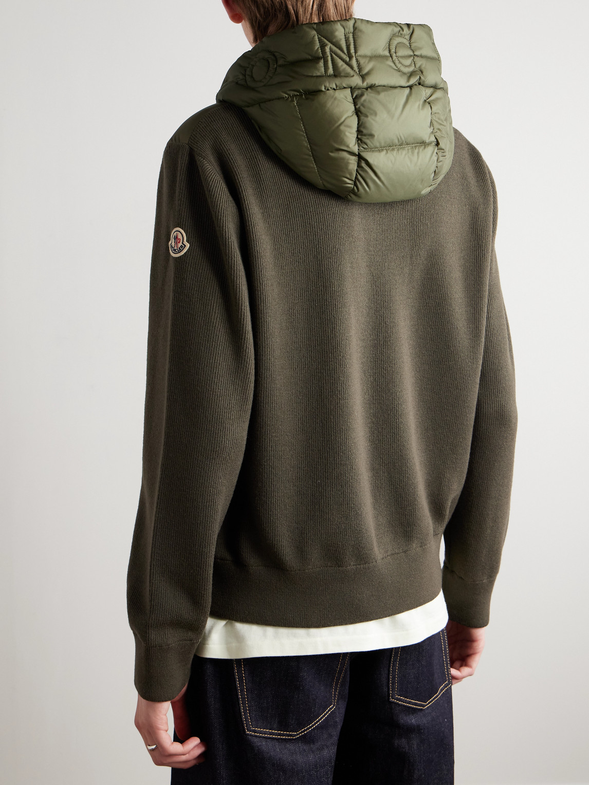 Moncler Logo-appliquéd Wool-trimmed Quilted Shell Hooded Down Zip-up Cardigan In Green