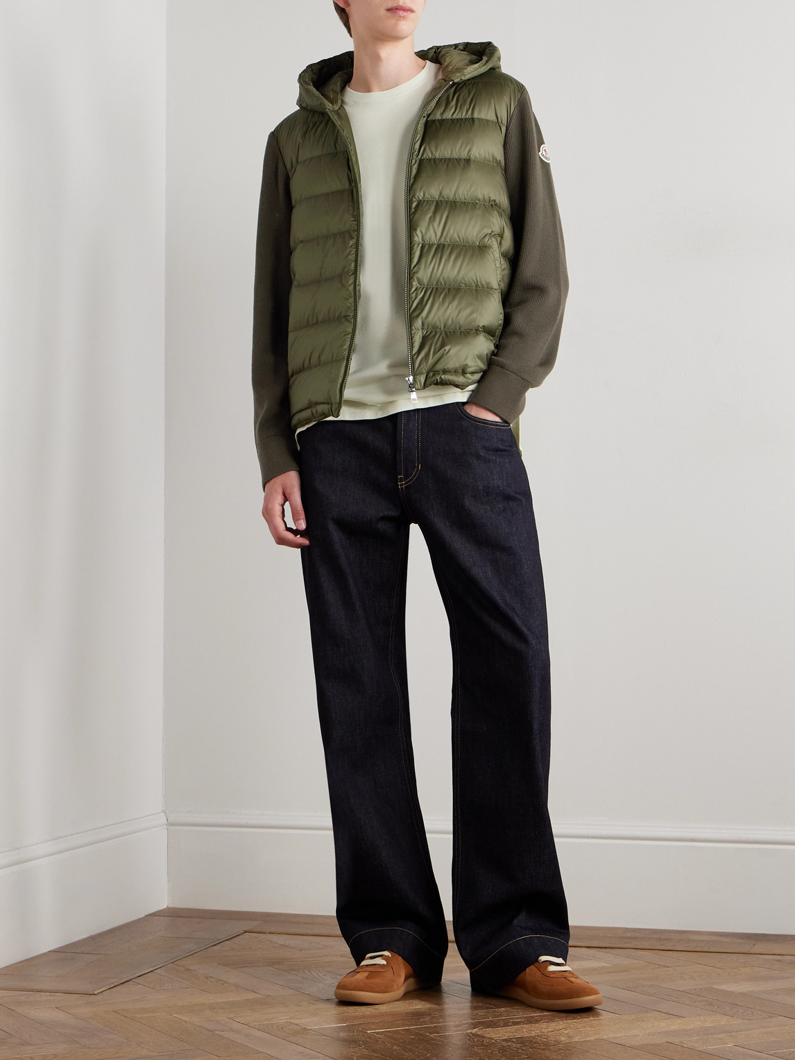 Moncler Logo-appliquéd Wool-trimmed Quilted Shell Hooded Down Zip-up Cardigan In Green