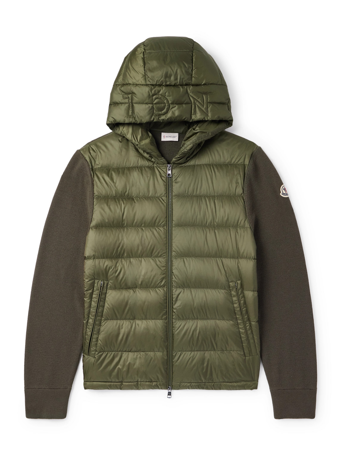 Moncler Logo-appliquéd Wool-trimmed Quilted Shell Hooded Down Zip-up Cardigan In Green