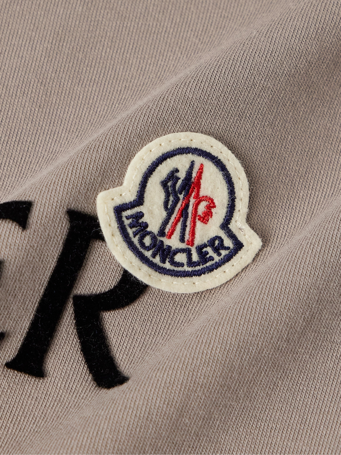 Moncler Cotton Crew Neck T-shirt With Velvet Print In Neutrals