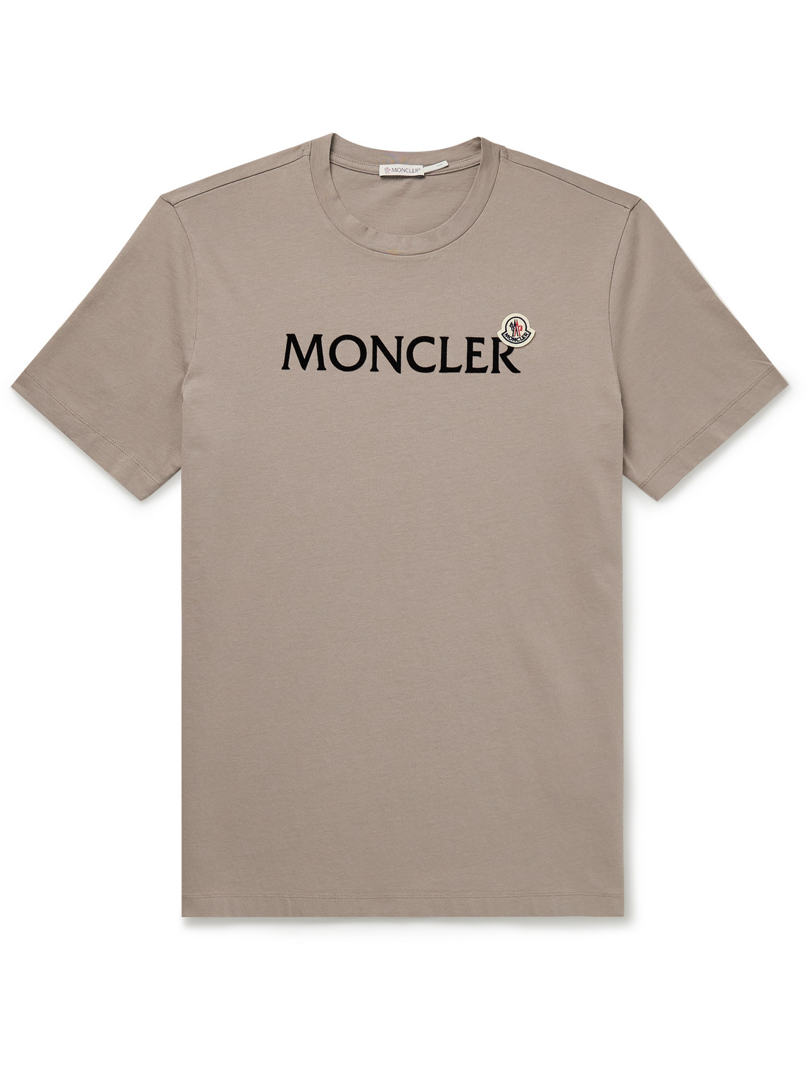 Moncler Cotton Crew Neck T-shirt With Velvet Print In Neutrals