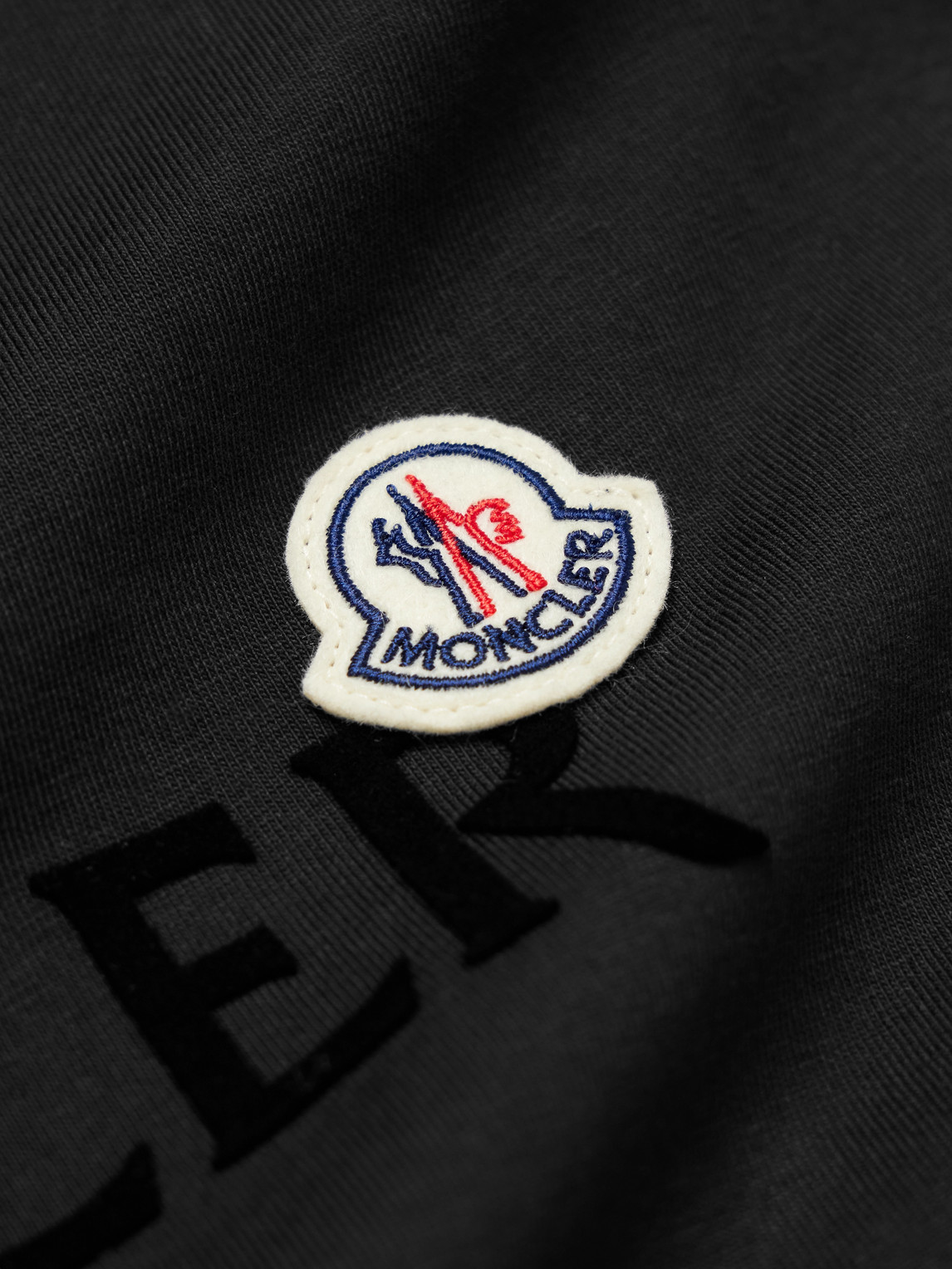 Moncler Men T-shirt With Flocked Cotton Logo In Black