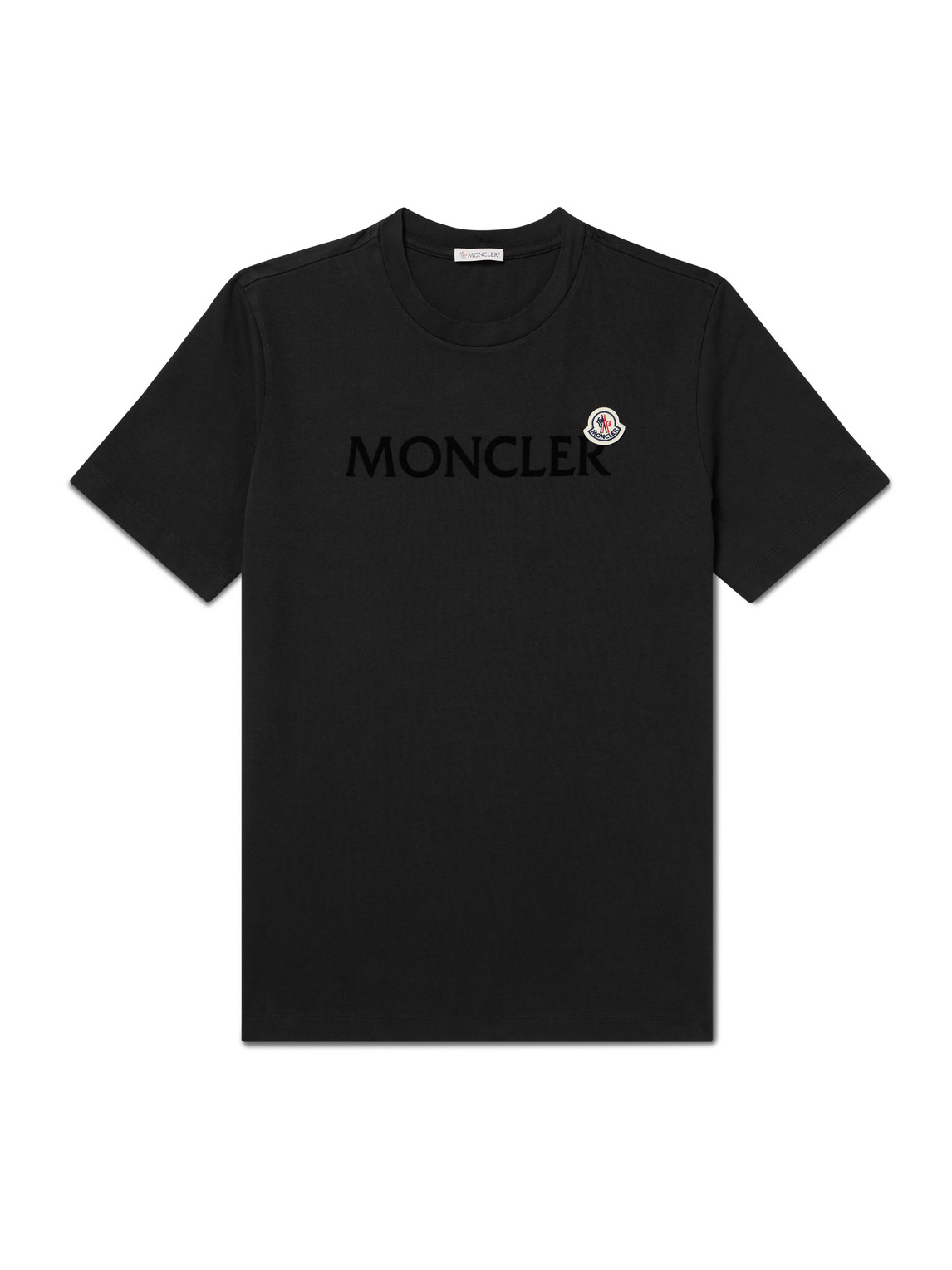 Moncler Men T-shirt With Flocked Cotton Logo In Black