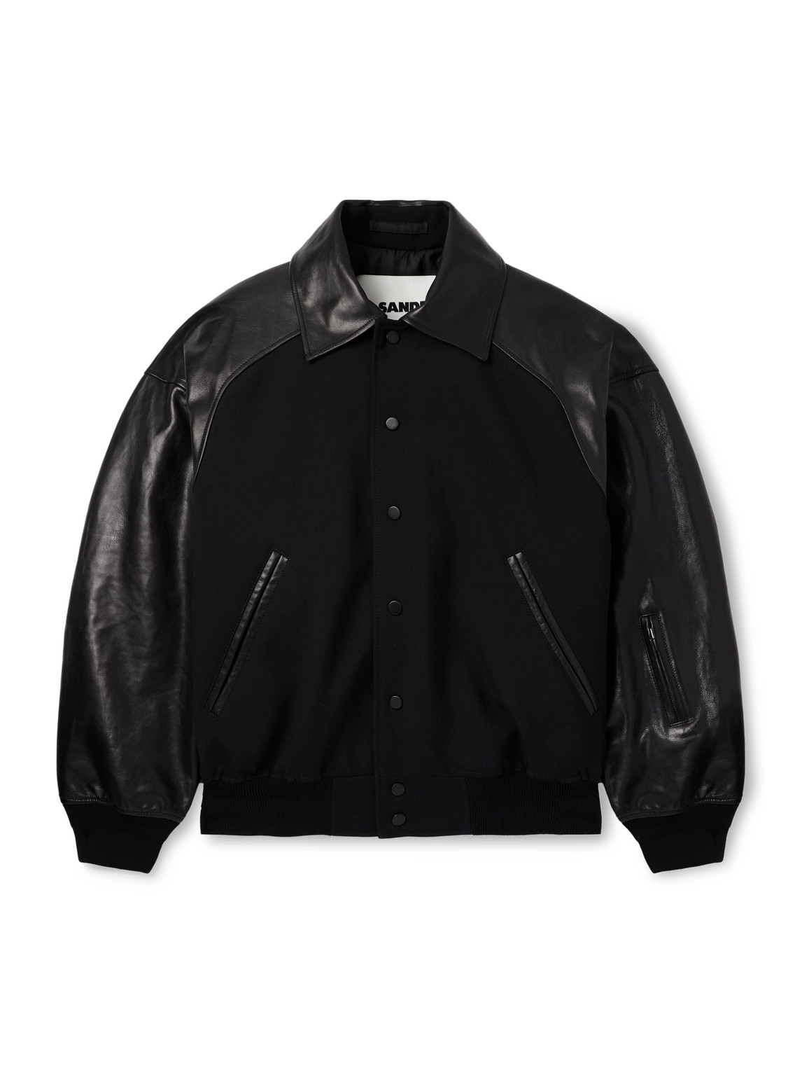 Oversized Leather-Trimmed Wool Varsity Jacket
