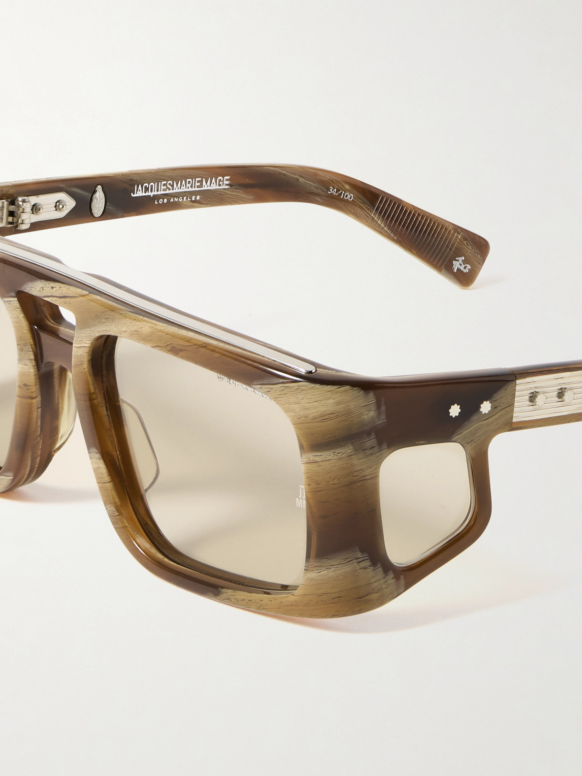 JACQUES MARIE MAGE DECADE COLLECTION WINDSOR SQUARE-FRAME TORTOISESHELL ACETATE AND SILVER-TONE SUNGLASSES