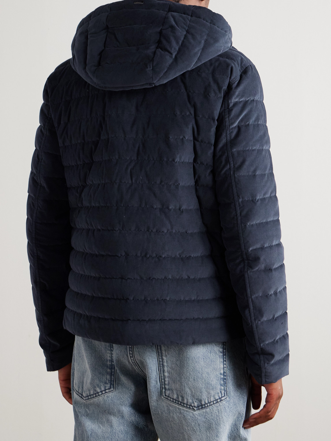 Herno Quilted Cotton-corduroy Hooded Down Jacket In Blue