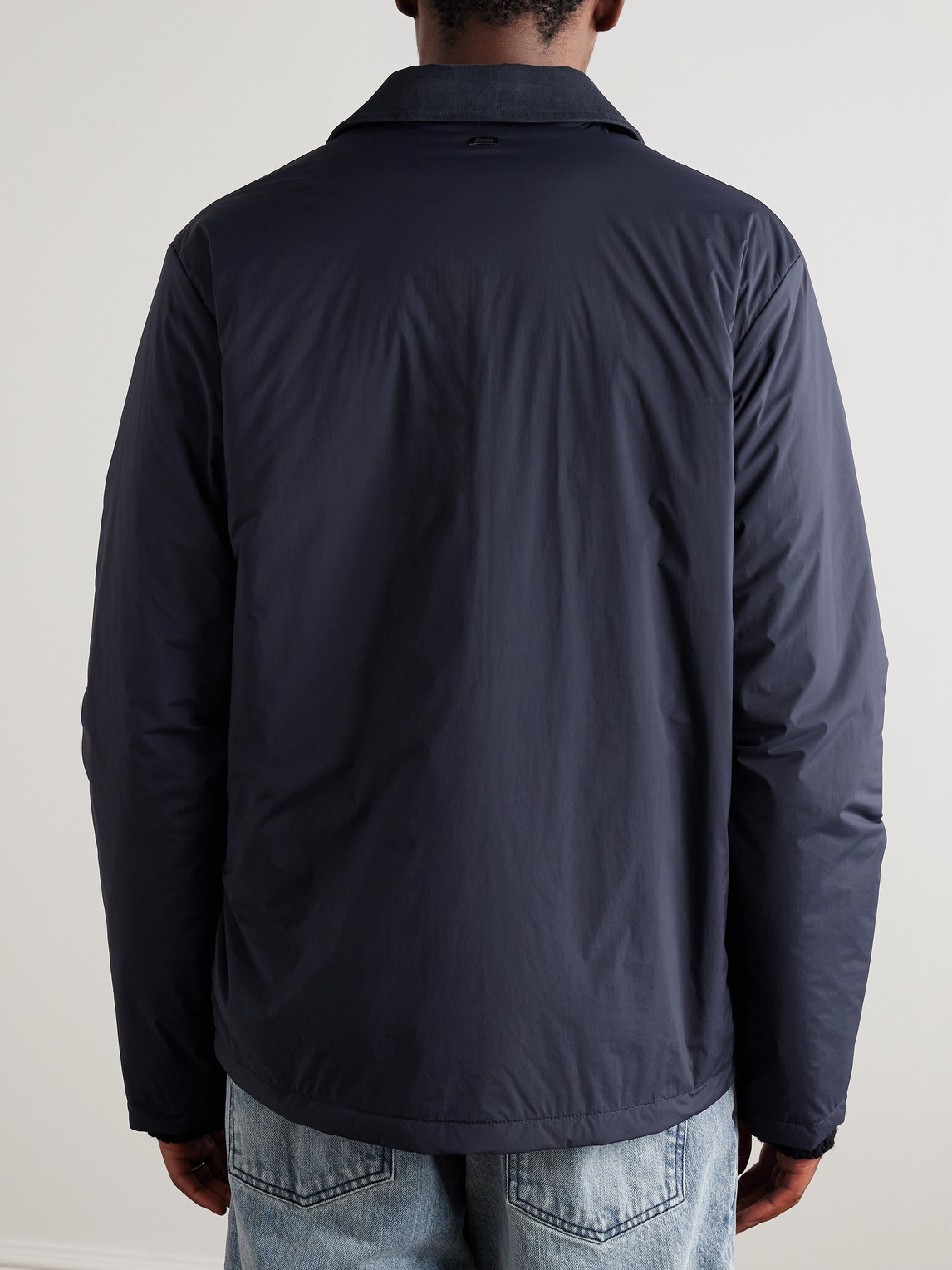 Herno Padded Cotton Corduroy-trimmed Shell Jacket In Blue