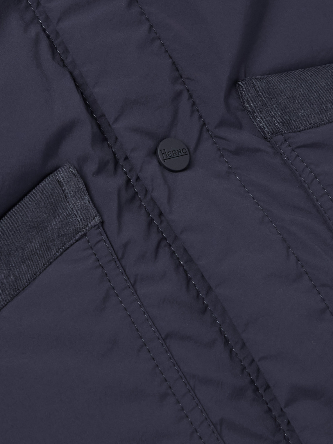 Herno Padded Cotton Corduroy-trimmed Shell Jacket In Blue