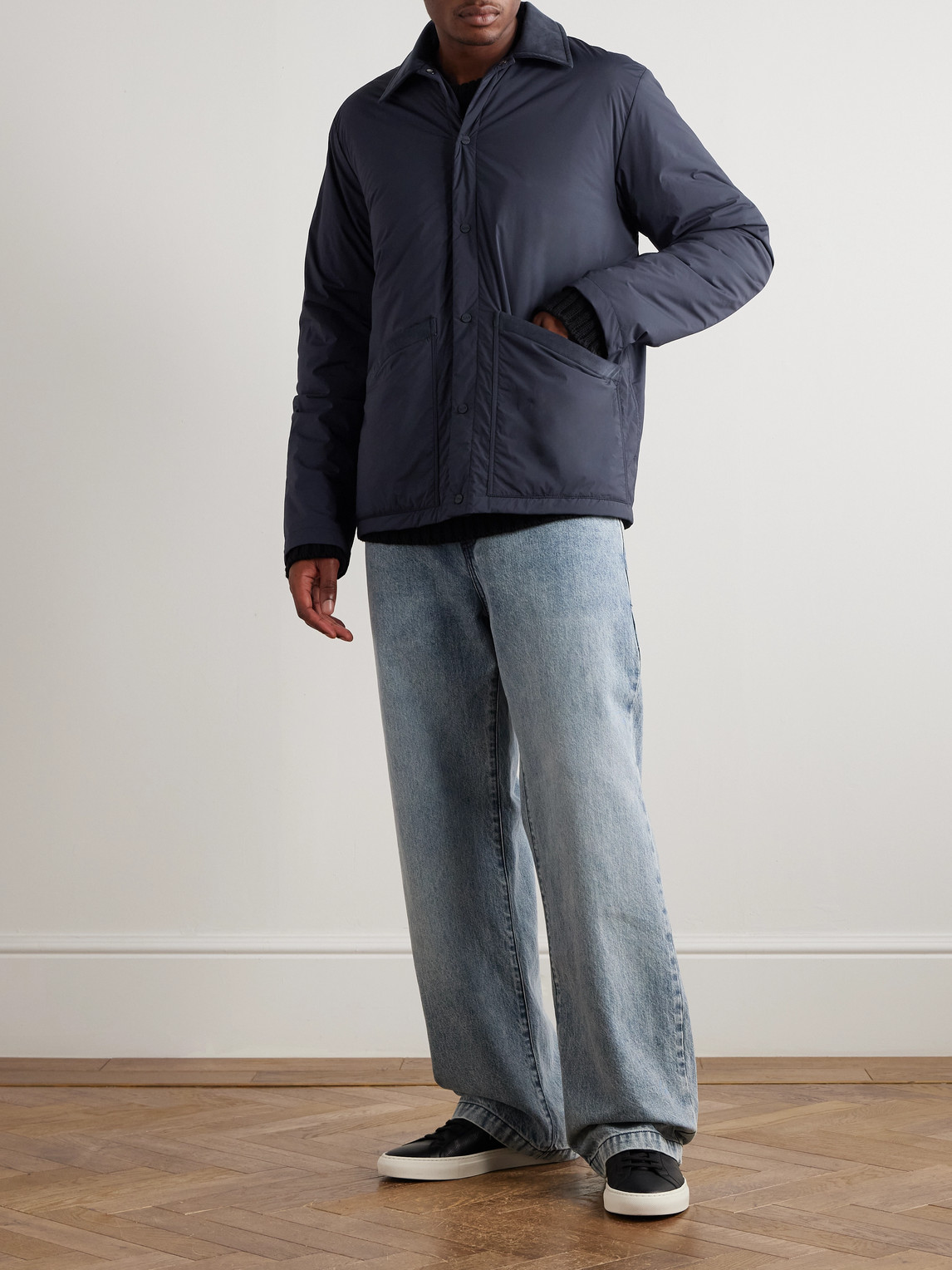 Herno Padded Cotton Corduroy-trimmed Shell Jacket In Blue