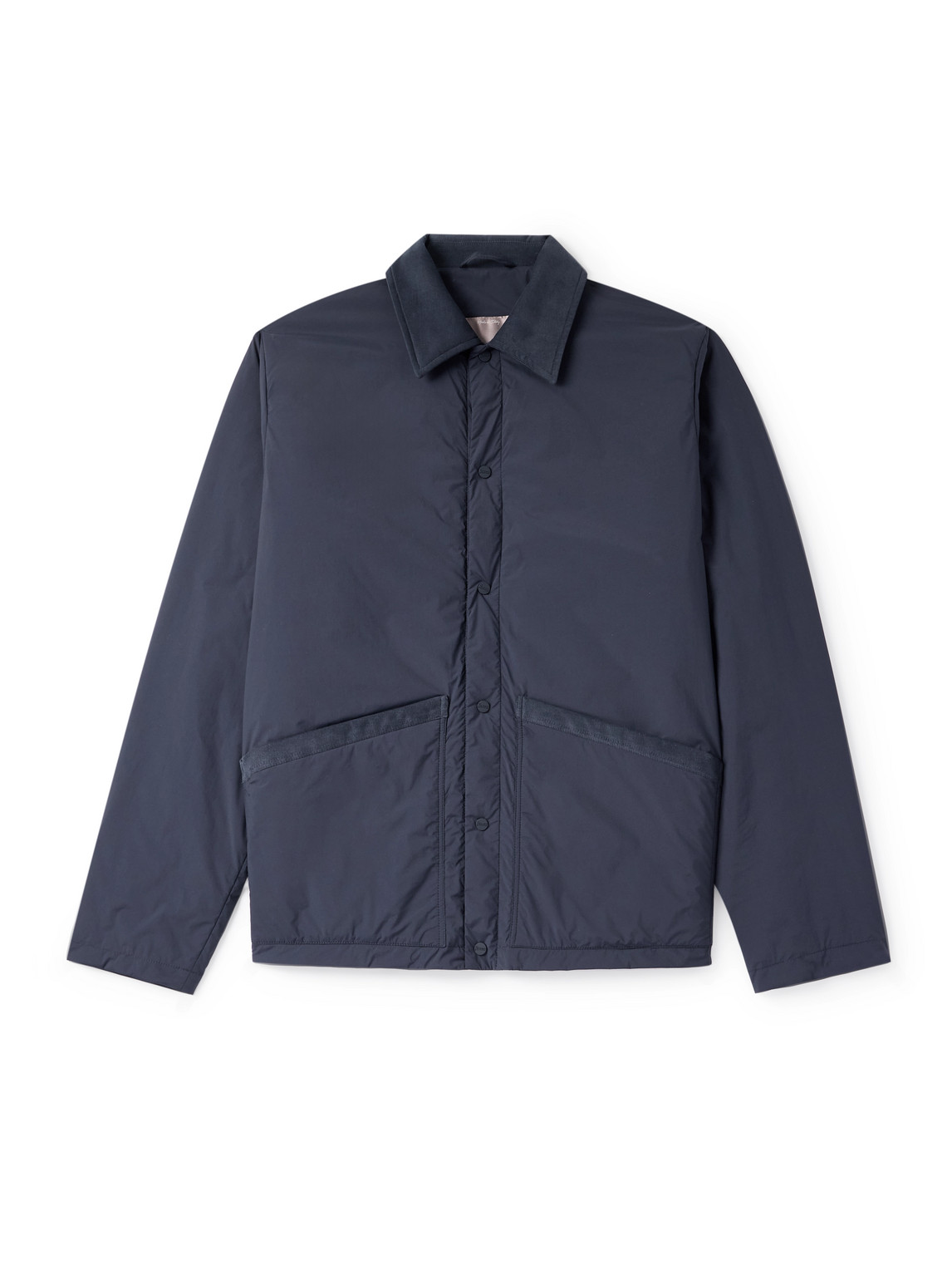 Herno Padded Cotton Corduroy-trimmed Shell Jacket In Blue