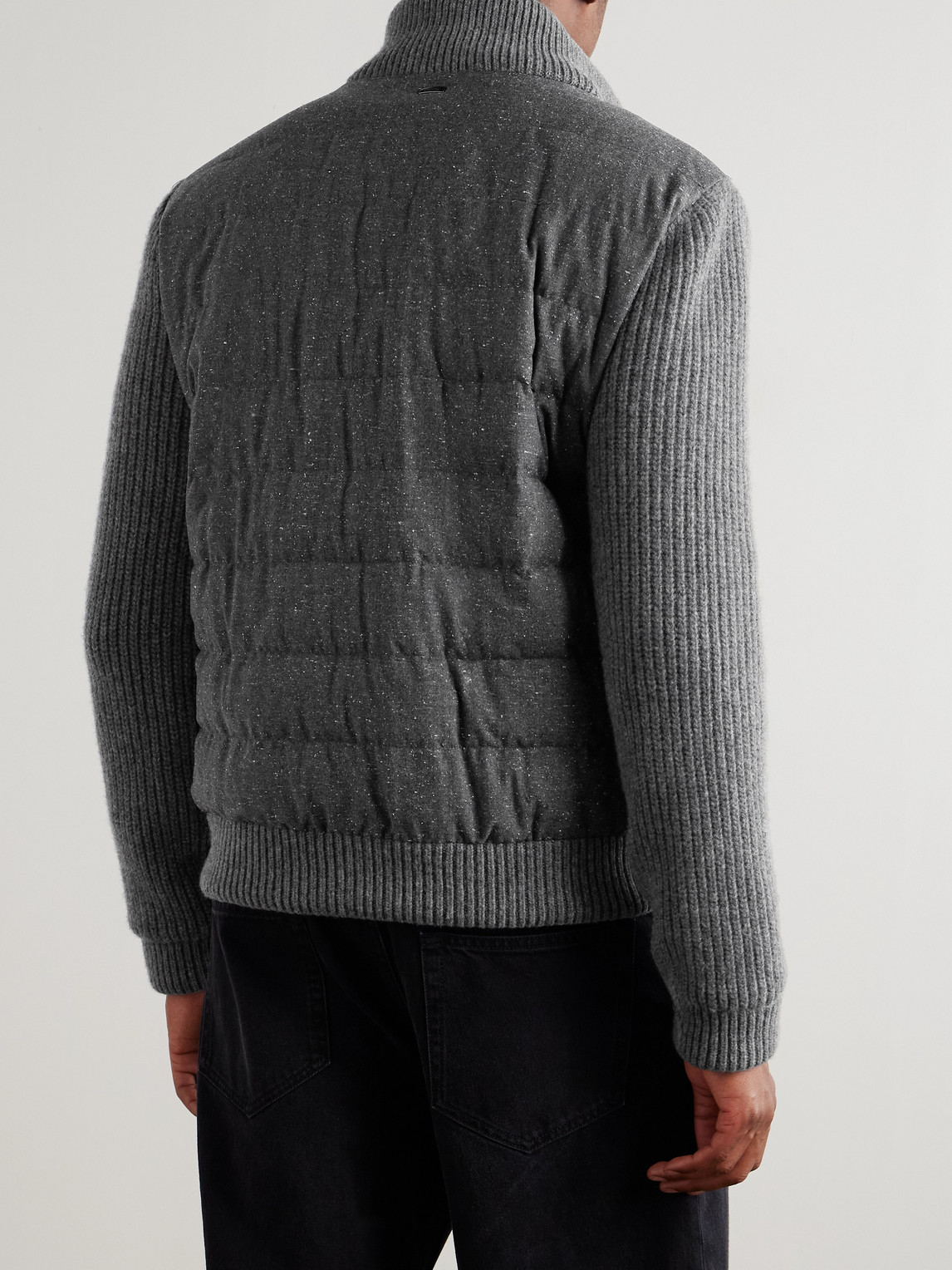 Herno Quilted And Ribbed Wool-blend Down Bomber Jacket In Gray