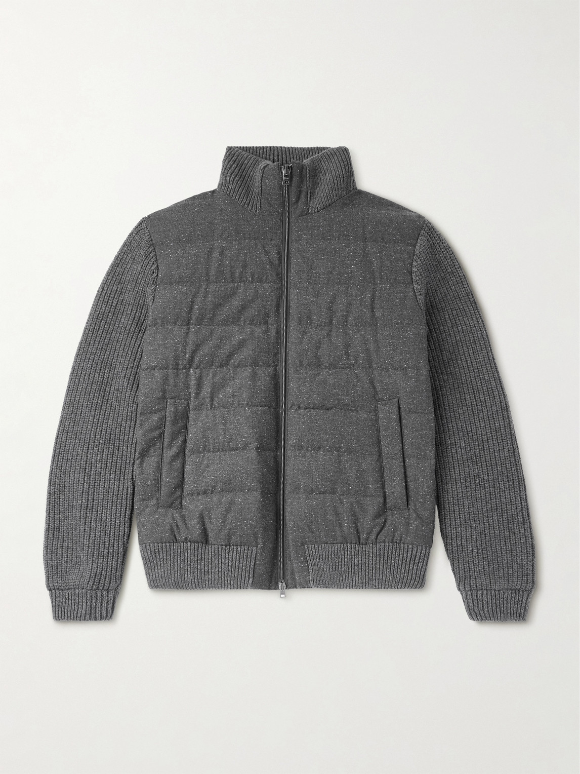 Herno Quilted And Ribbed Wool-blend Down Bomber Jacket In Gray