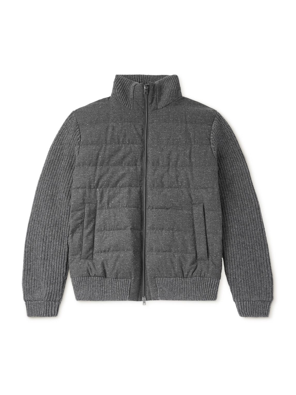 Herno Quilted And Ribbed Wool-blend Down Bomber Jacket In Gray