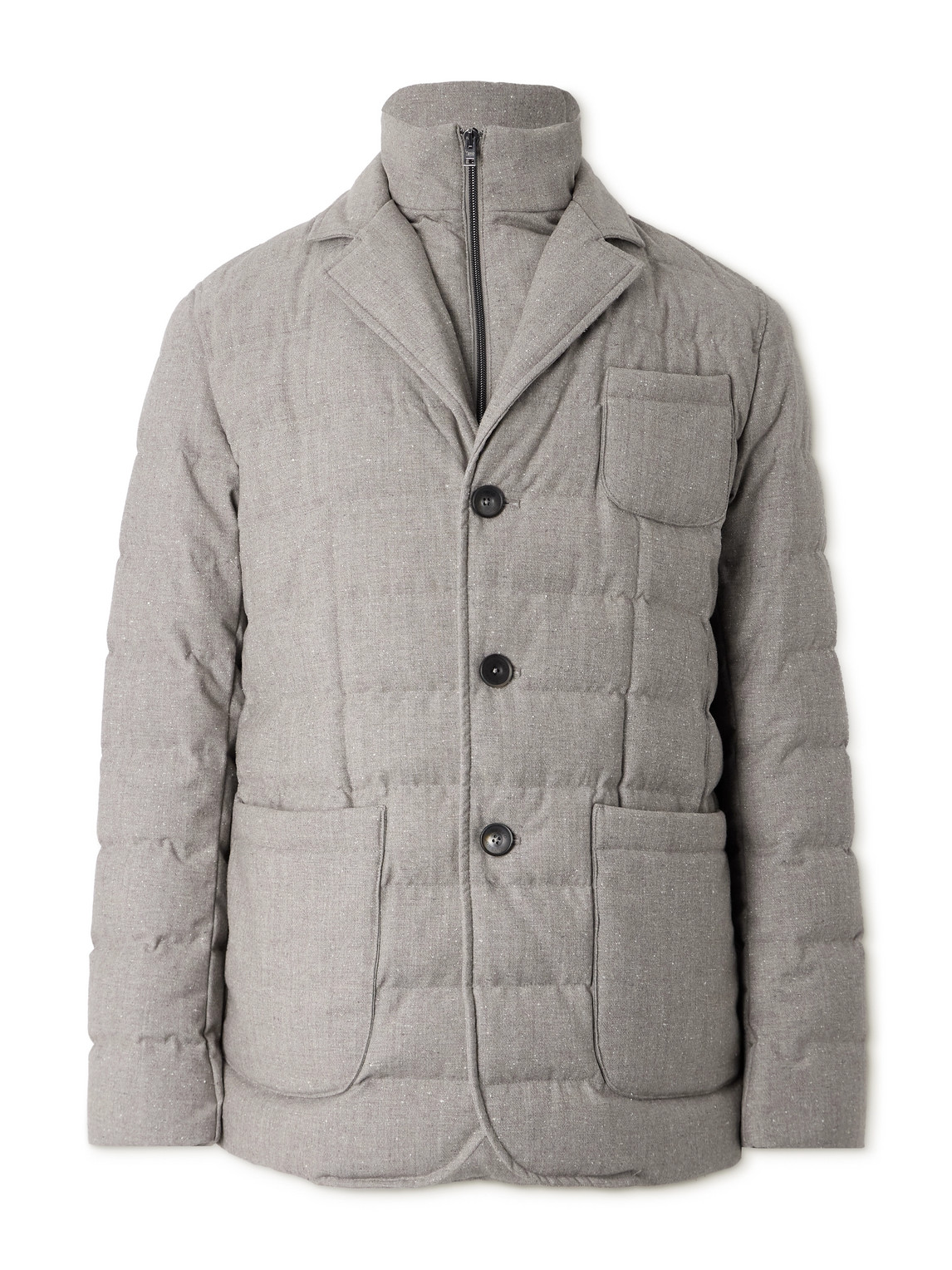 Herno Convertible Quilted Wool-blend Down Blazer In Gray