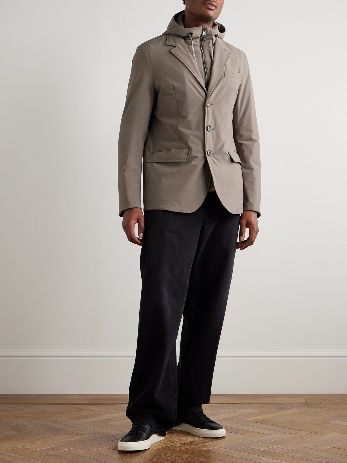 Herno Convertible Padded Shell Hooded Blazer In Brown